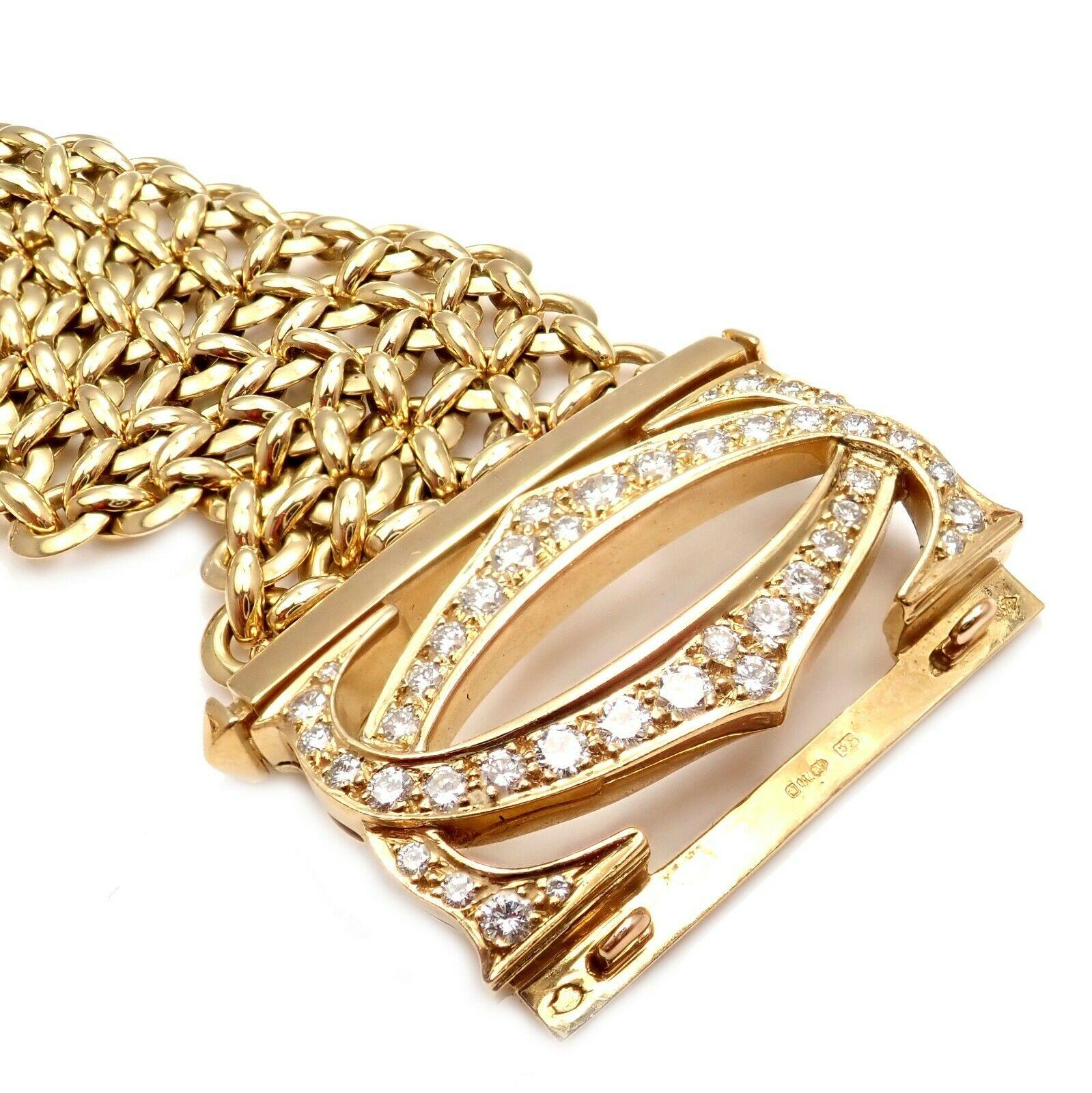 Round Cut Cartier Penelope Diamond Double C Five-Row Yellow Gold Bracelet For Sale