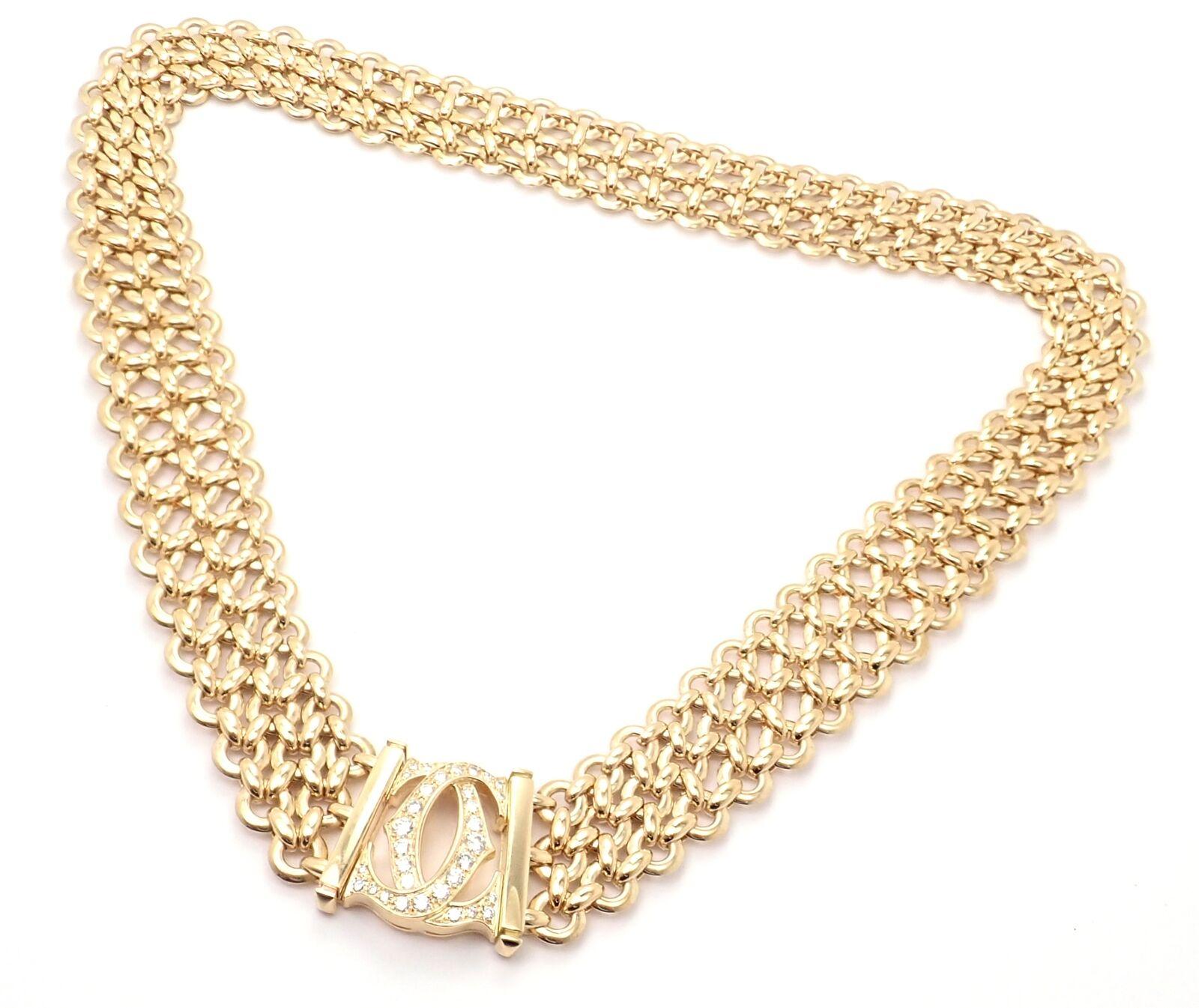 Cartier Penelope Diamond Double C Three Row Yellow Gold Necklace For Sale 6