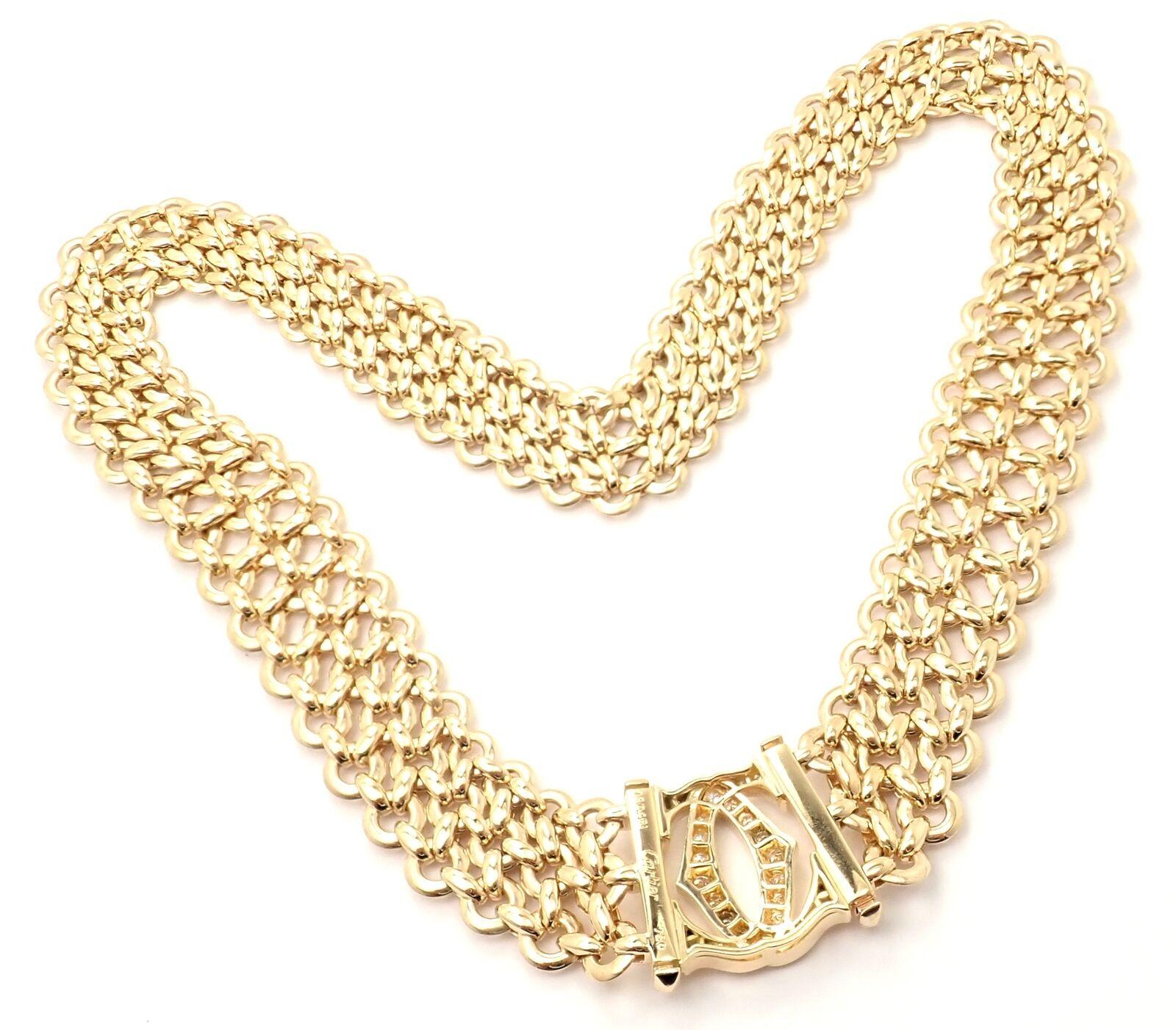 Cartier Penelope Diamant Double C Dreireihige Gelbgold-Halskette (Brillantschliff) im Angebot