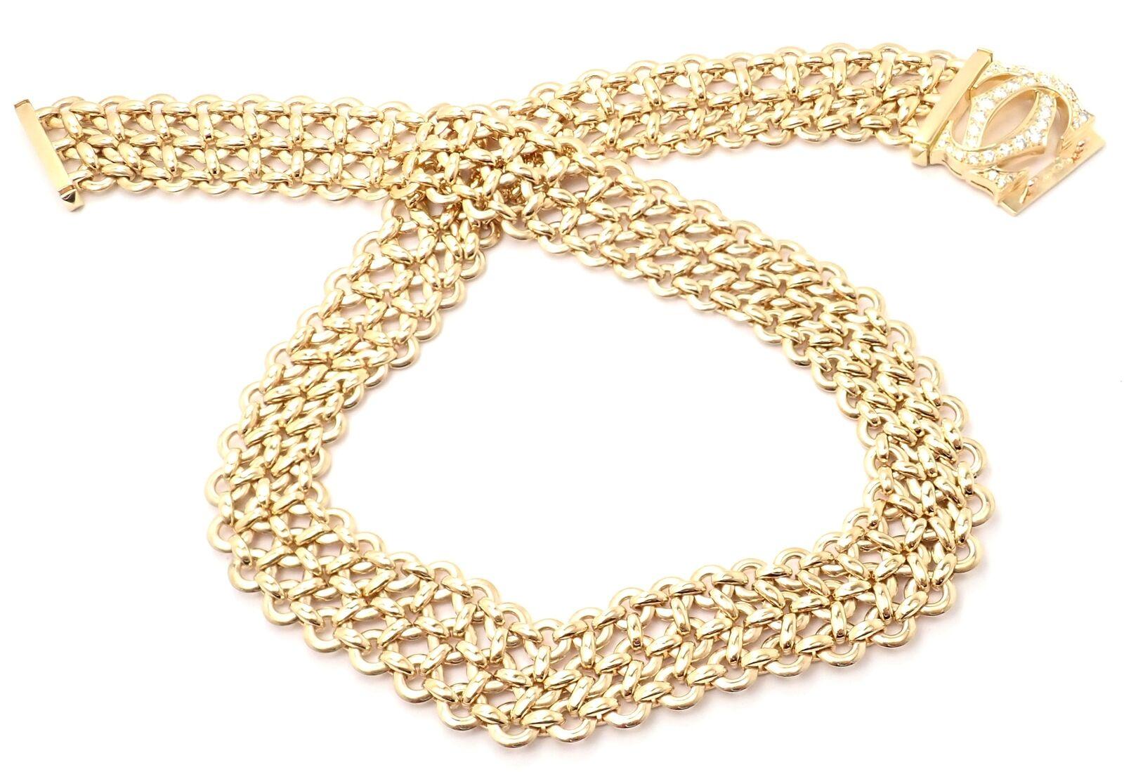Women's or Men's Cartier Penelope Diamond Double C Three Row Yellow Gold Necklace For Sale