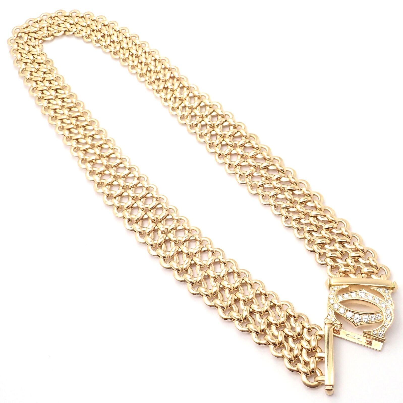 Cartier Penelope Diamond Double C Three Row Yellow Gold Necklace For Sale 3