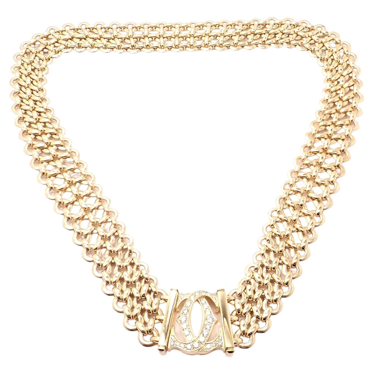 Cartier Penelope Diamond Double C Three Row Yellow Gold Necklace For Sale