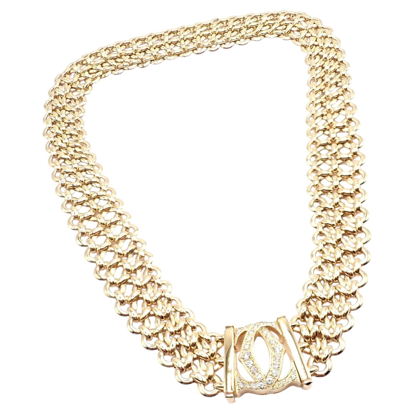 Cartier Penelope Diamond Double C Three Row Yellow Gold Necklace