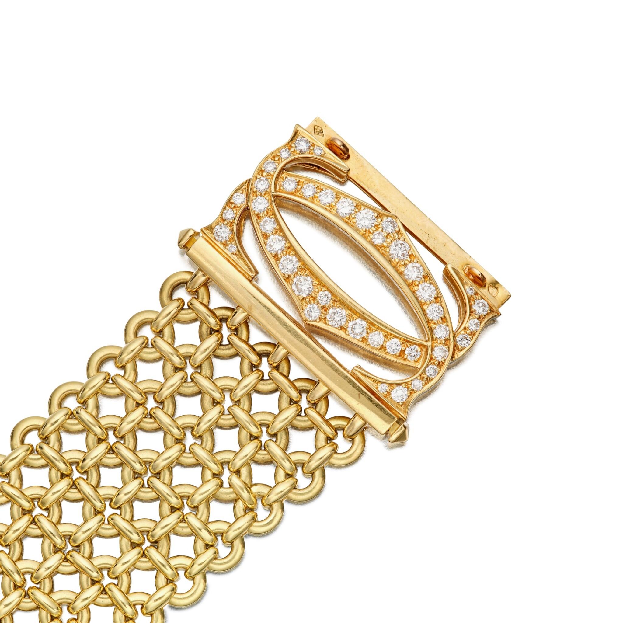 Cartier: Gelbgoldarmband „Penelope“ mit Diamanten im Doppel-C-Schliff (Rundschliff) im Angebot