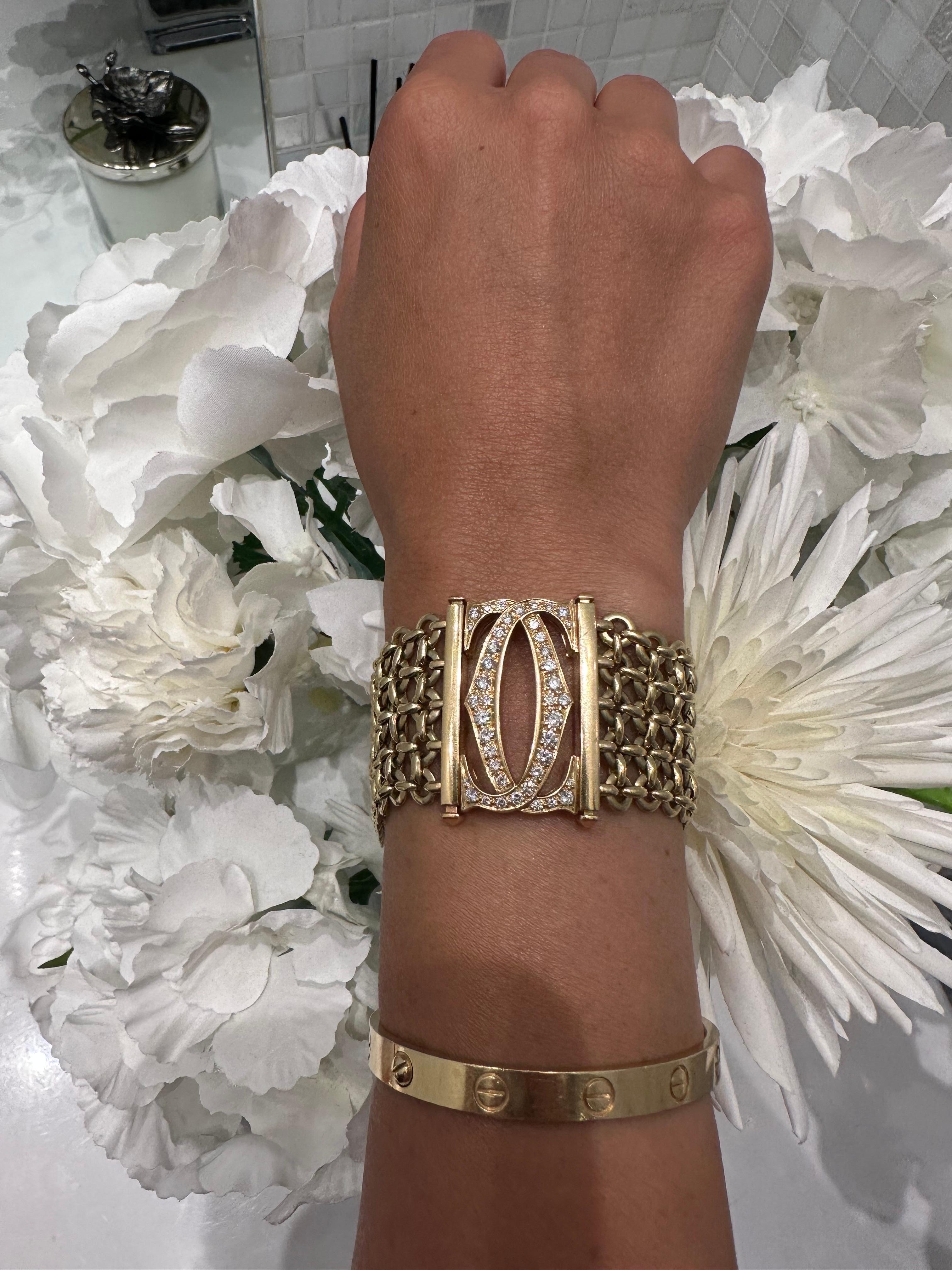 Cartier: Gelbgoldarmband „Penelope“ mit Diamanten im Doppel-C-Schliff im Zustand „Hervorragend“ im Angebot in New York, NY