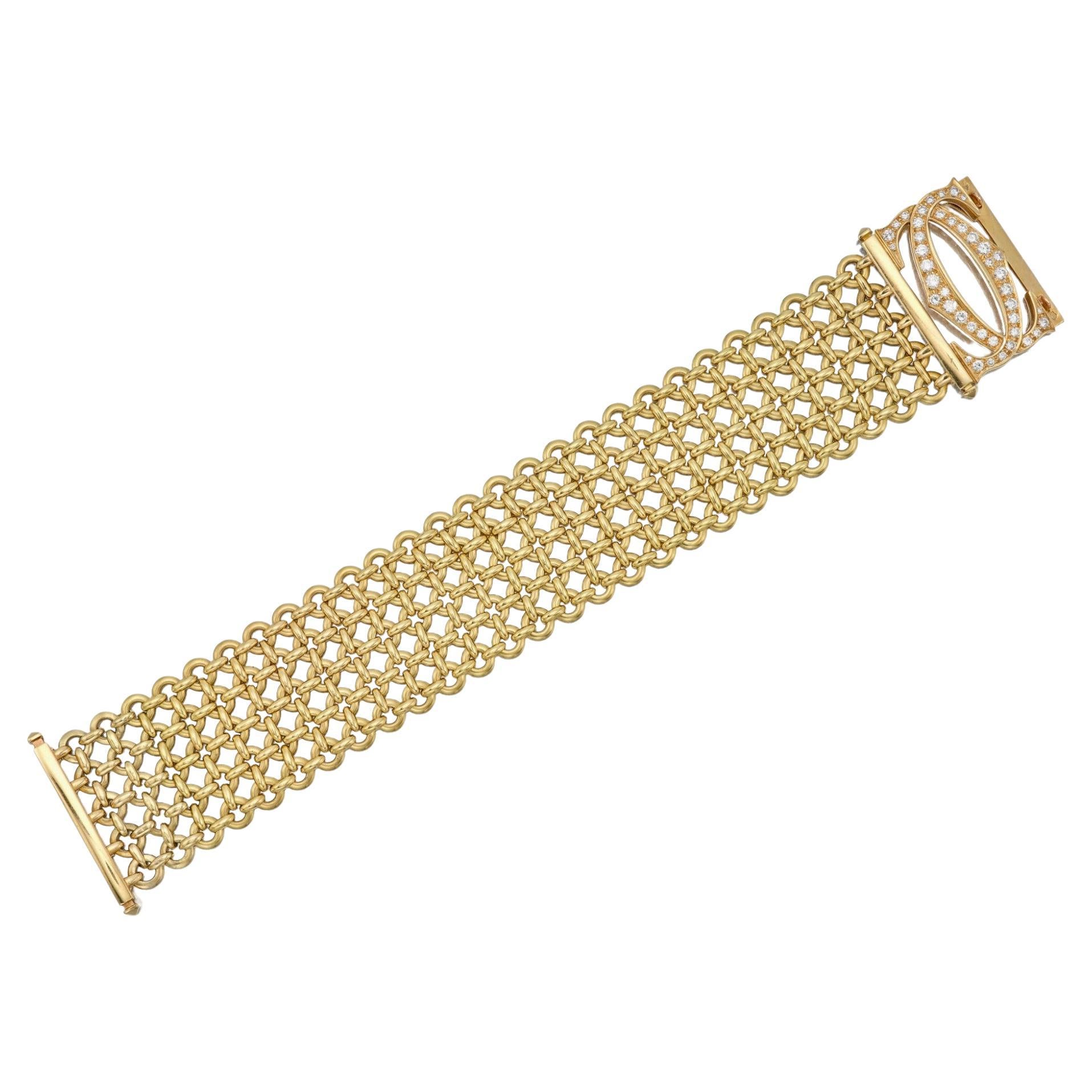 Cartier 'Penelope' Diamond Double C Yellow Gold Bracelet For Sale