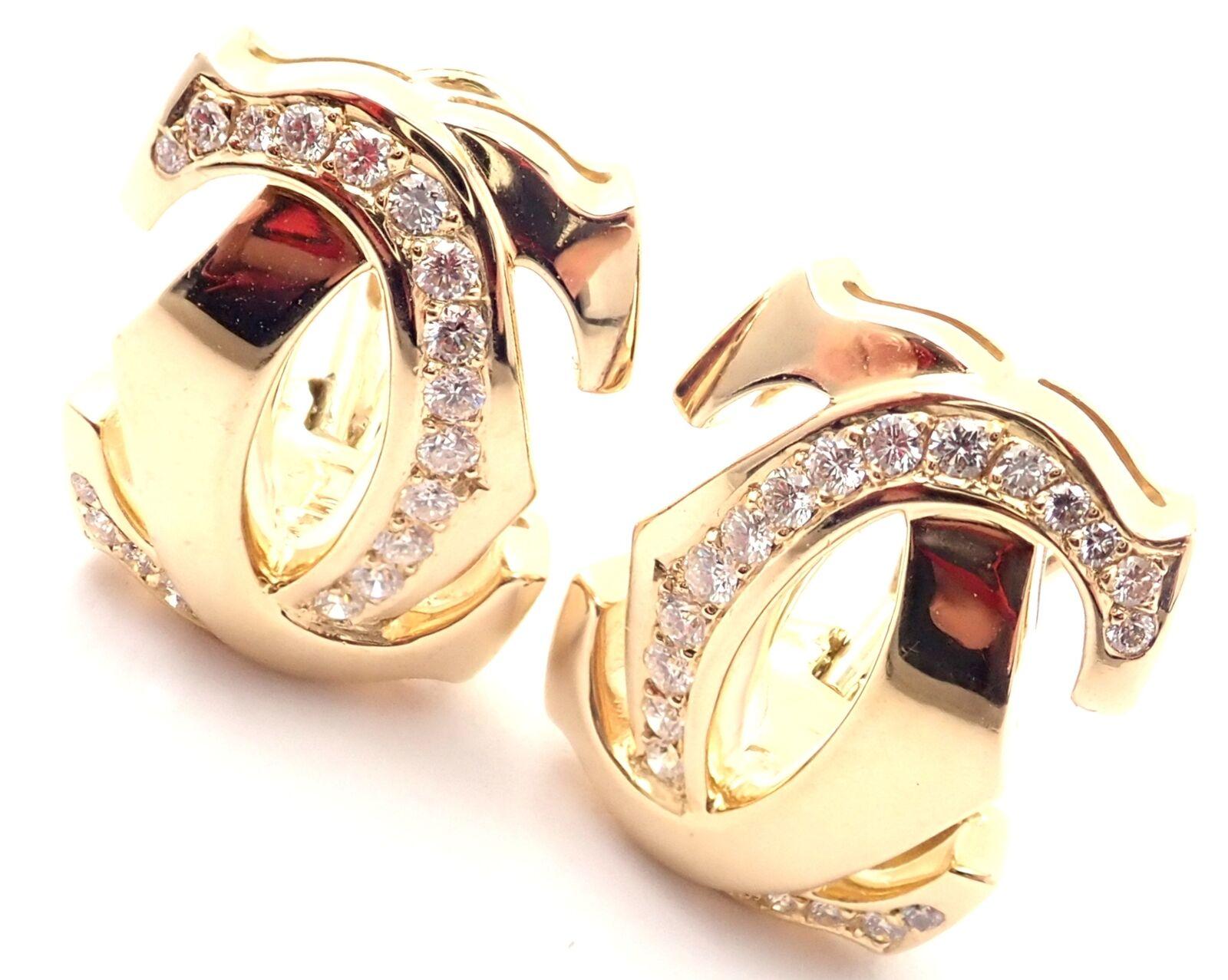 18k Yellow Gold Diamond Penelope Double C Large Earrings by Cartier. 
These earrings are made for pierced ears.
With 36 round brilliant cut diamonds VVS1 clarity, E color total weight approximately .75ct
Details: 
Weight: 14.2 grams
Measurements: