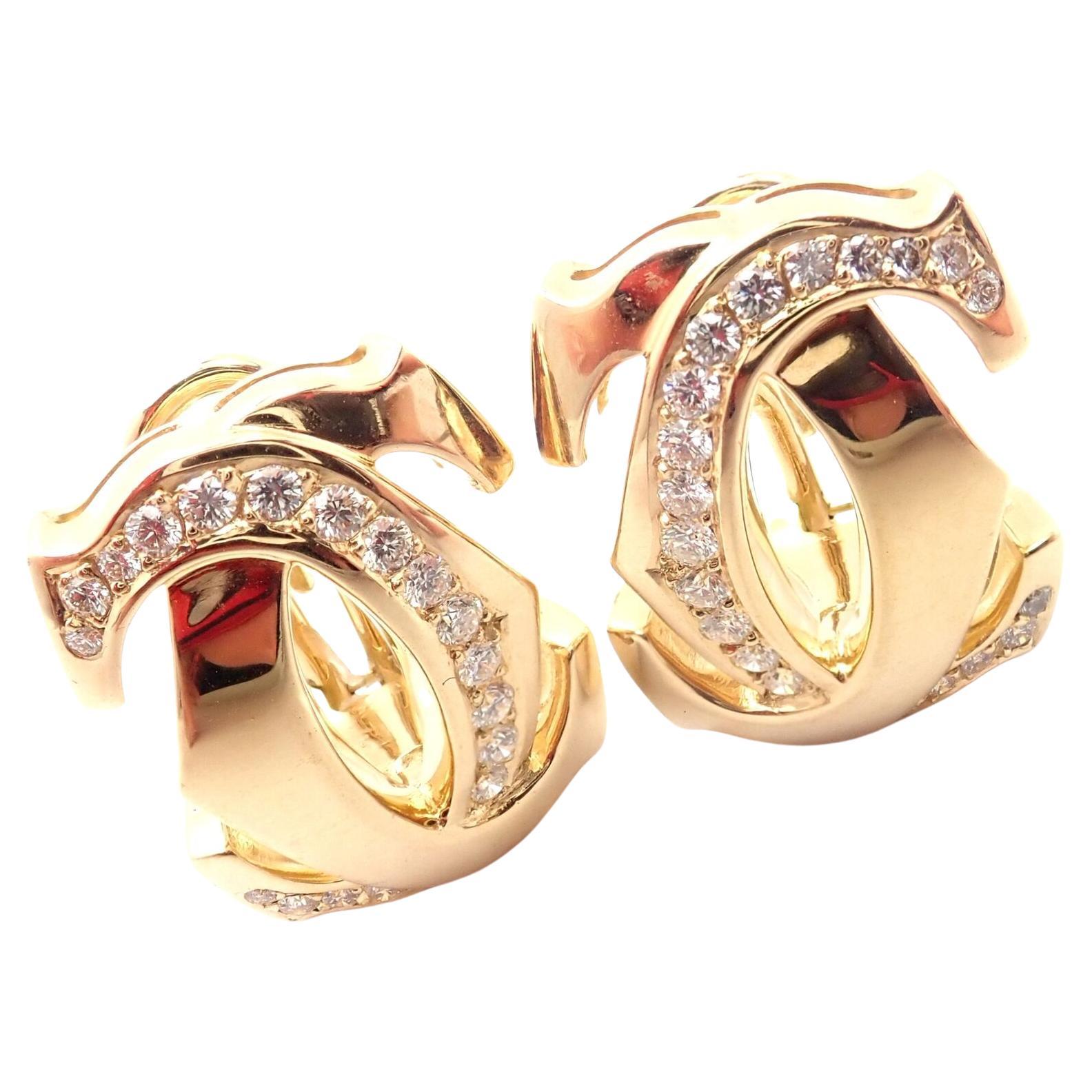 Cartier Penelope Double C Diamond Large Yellow Gold Earrings For Sale