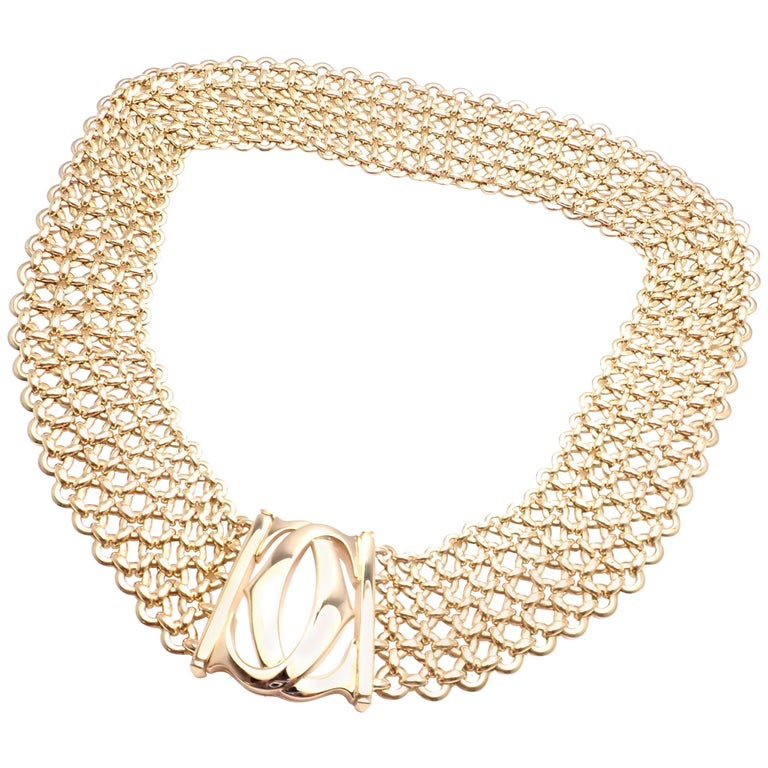 Cartier Penelope Double C Five-Row Wide Link Gold Necklace at 1stDibs