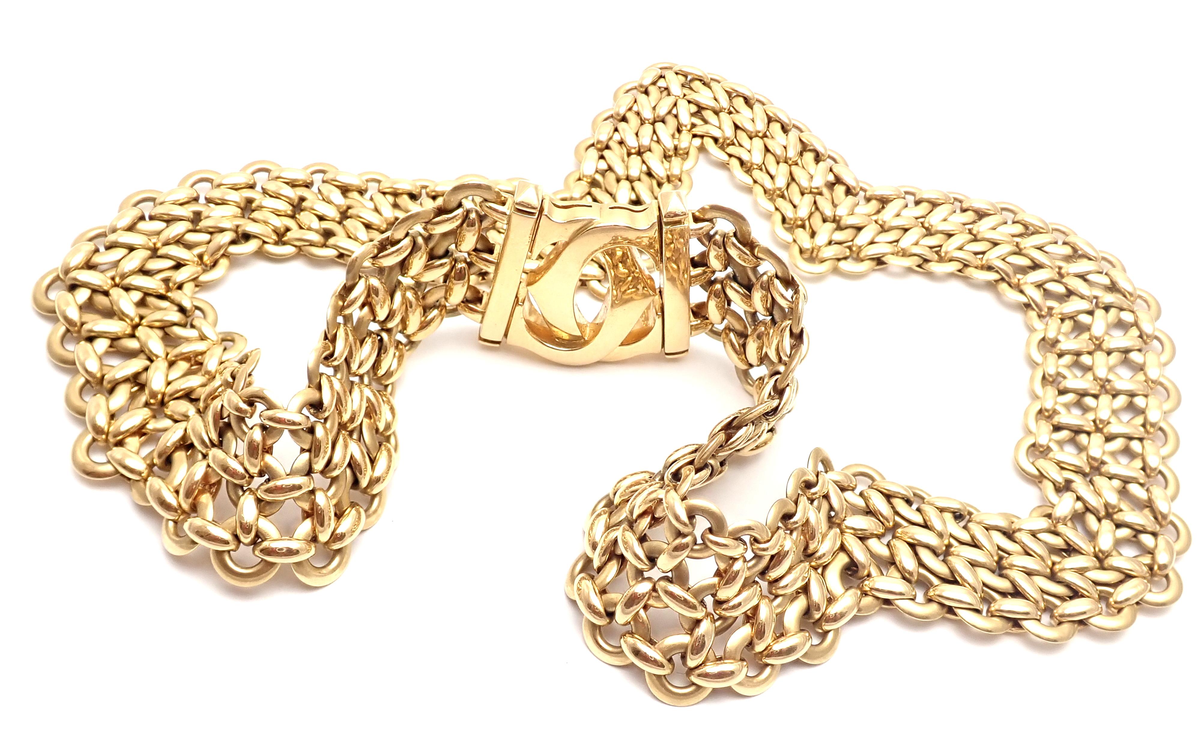 18k Yellow Gold Double C Three Row Wide Link Penelope Necklace by Cartier. 
This necklace comes with original Cartier box.
Details: 
Weight: 131.9 grams 
Length: 16