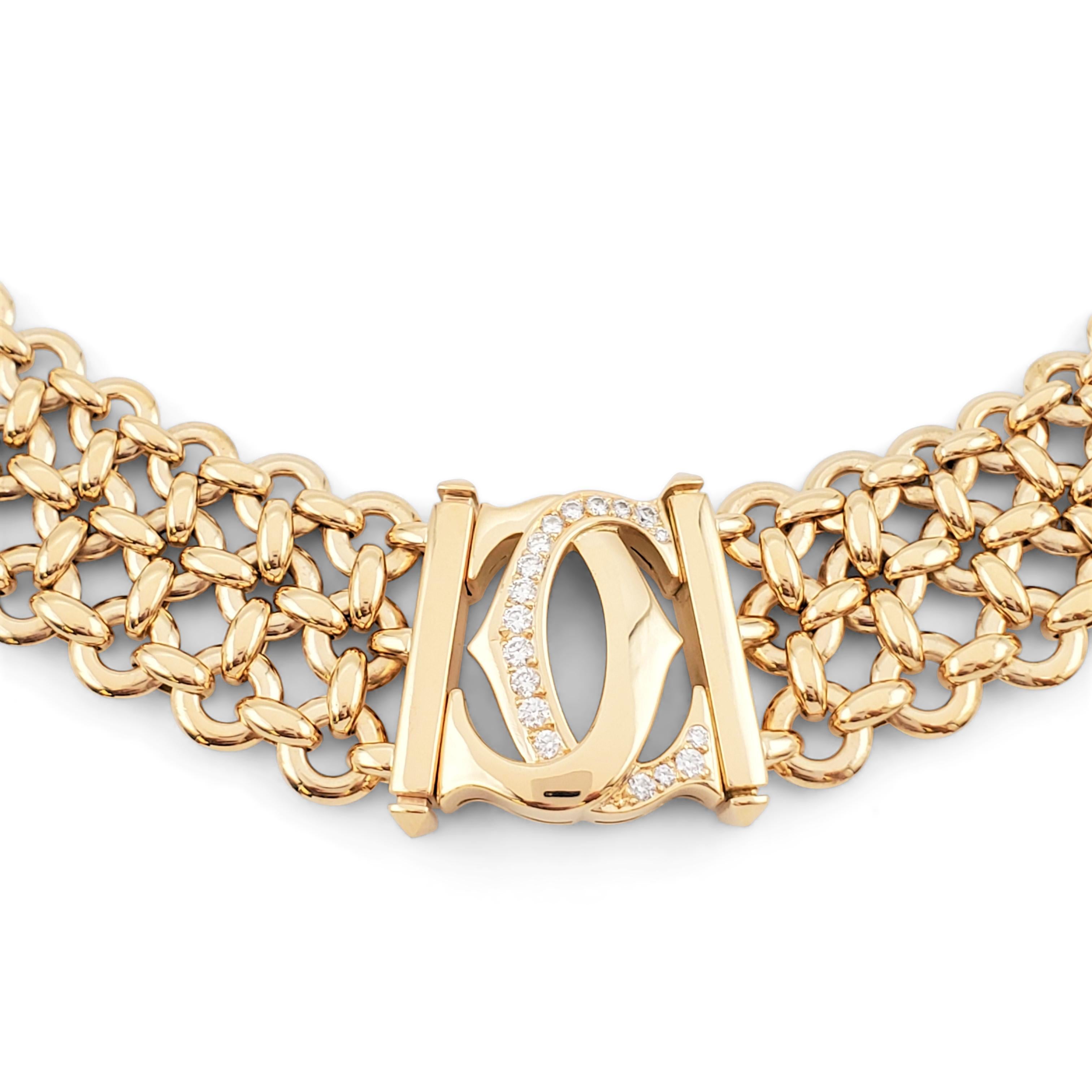 Round Cut Cartier 'Penelope' Double-C Yellow Gold and Diamond Necklace
