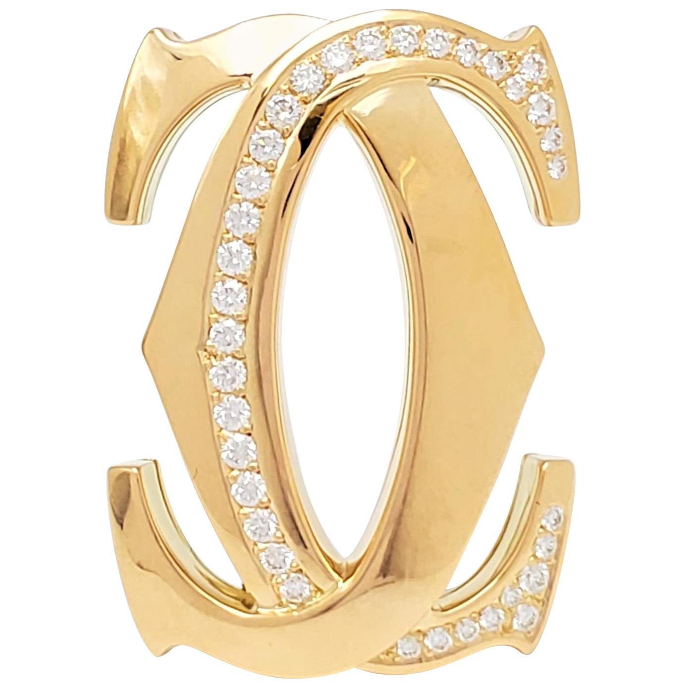 Cartier 'Penelope' Double-C Yellow Gold and Diamond Pin