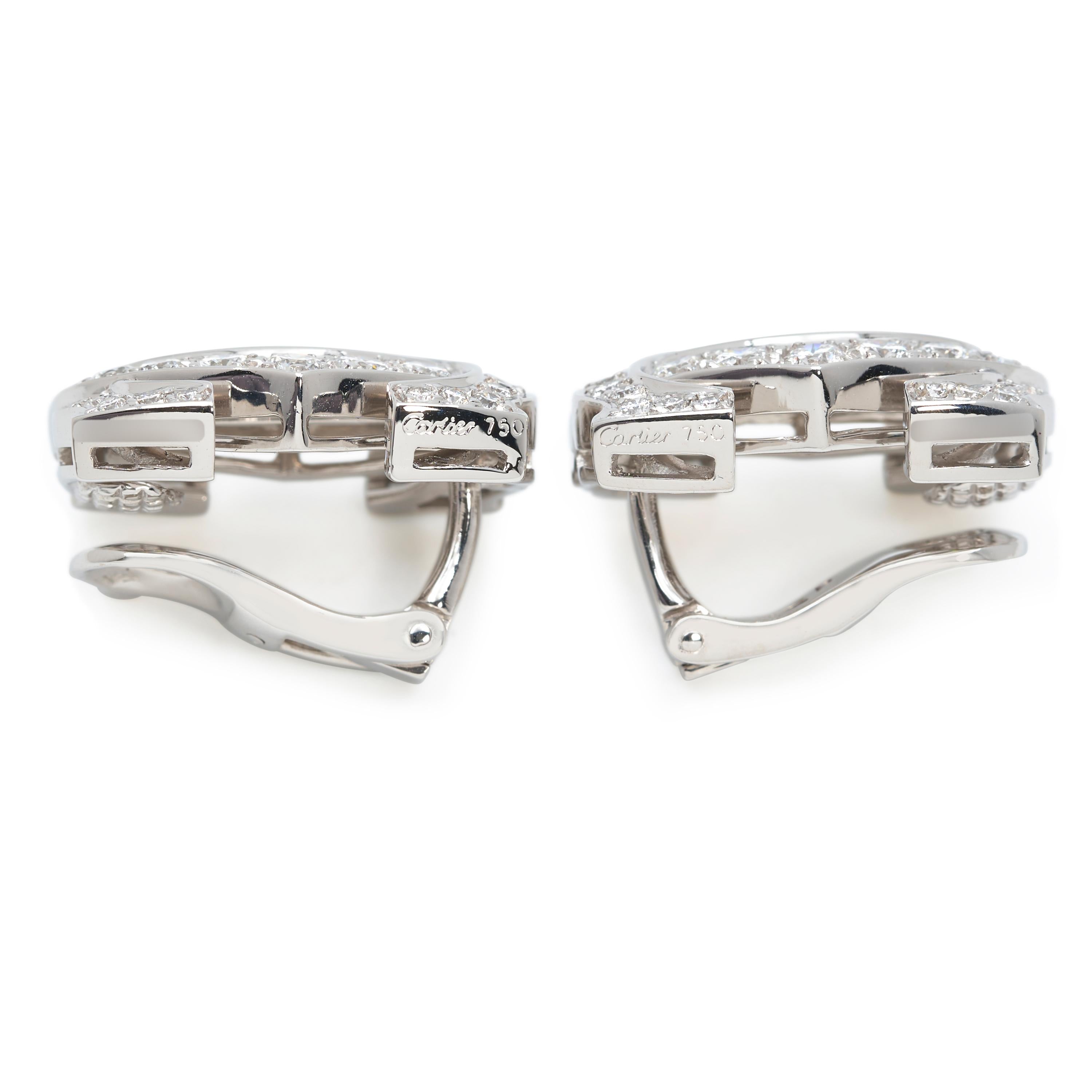 Round Cut Cartier 'Penelope' White Gold Diamond Large Double C Earrings