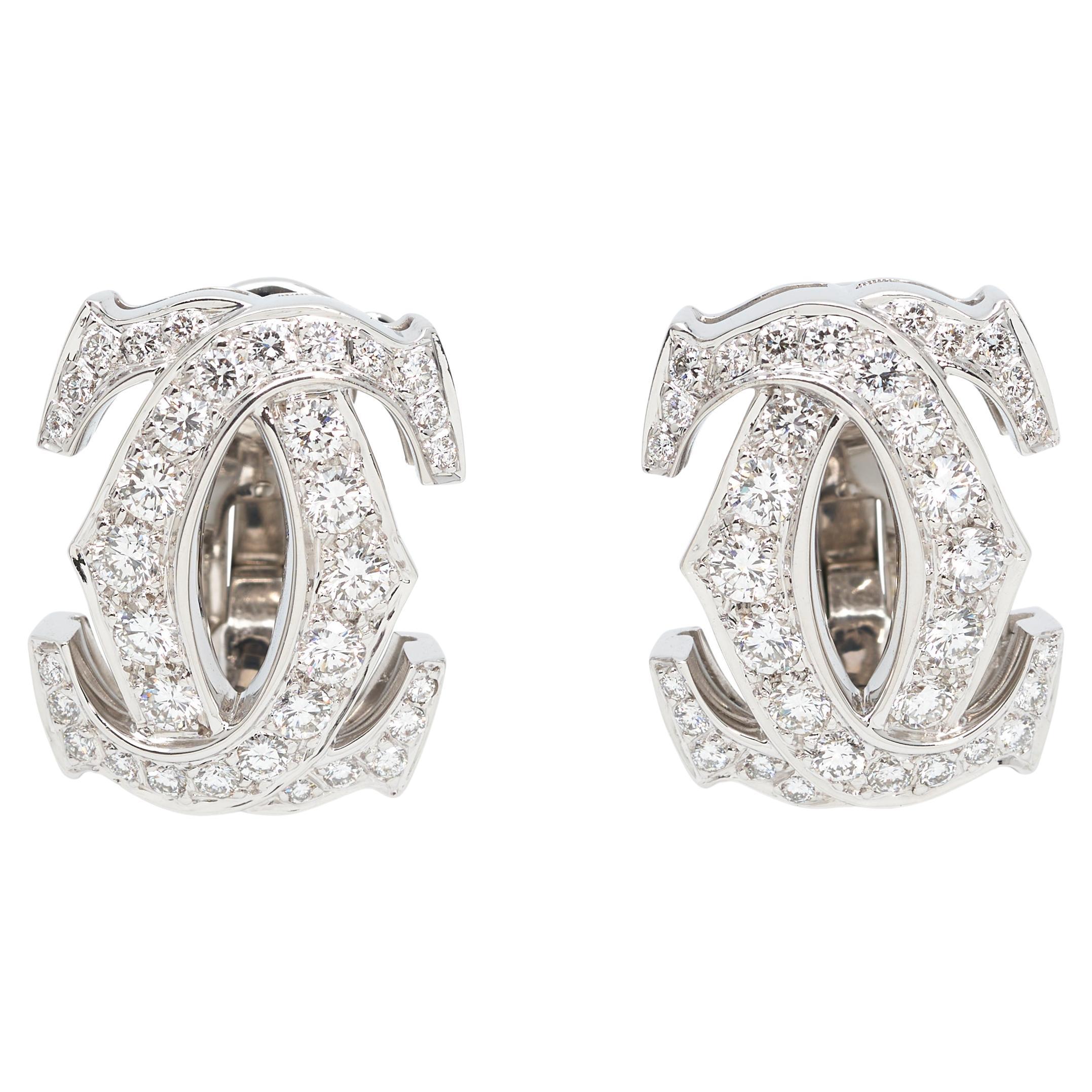 Cartier 'Penelope' White Gold Diamond Large Double C Earrings