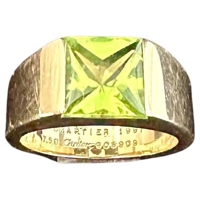 Cartier Peridot Tank  18k Yellow Gold Ring For Sale