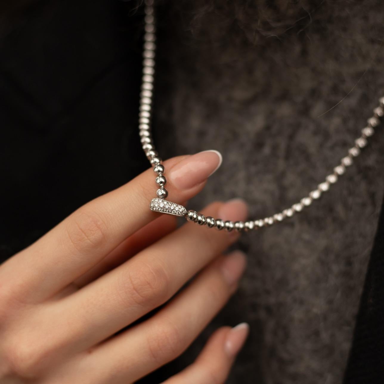 Cartier Perles de Diamants 18 Karat White Gold Diamond Necklace 6
