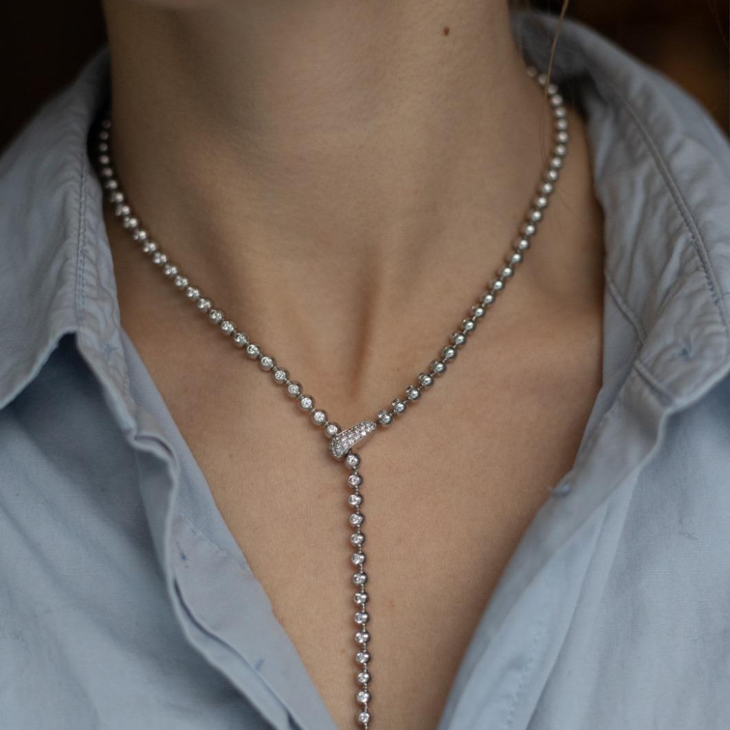 Round Cut Cartier Perles de Diamants 18 Karat White Gold Diamond Necklace