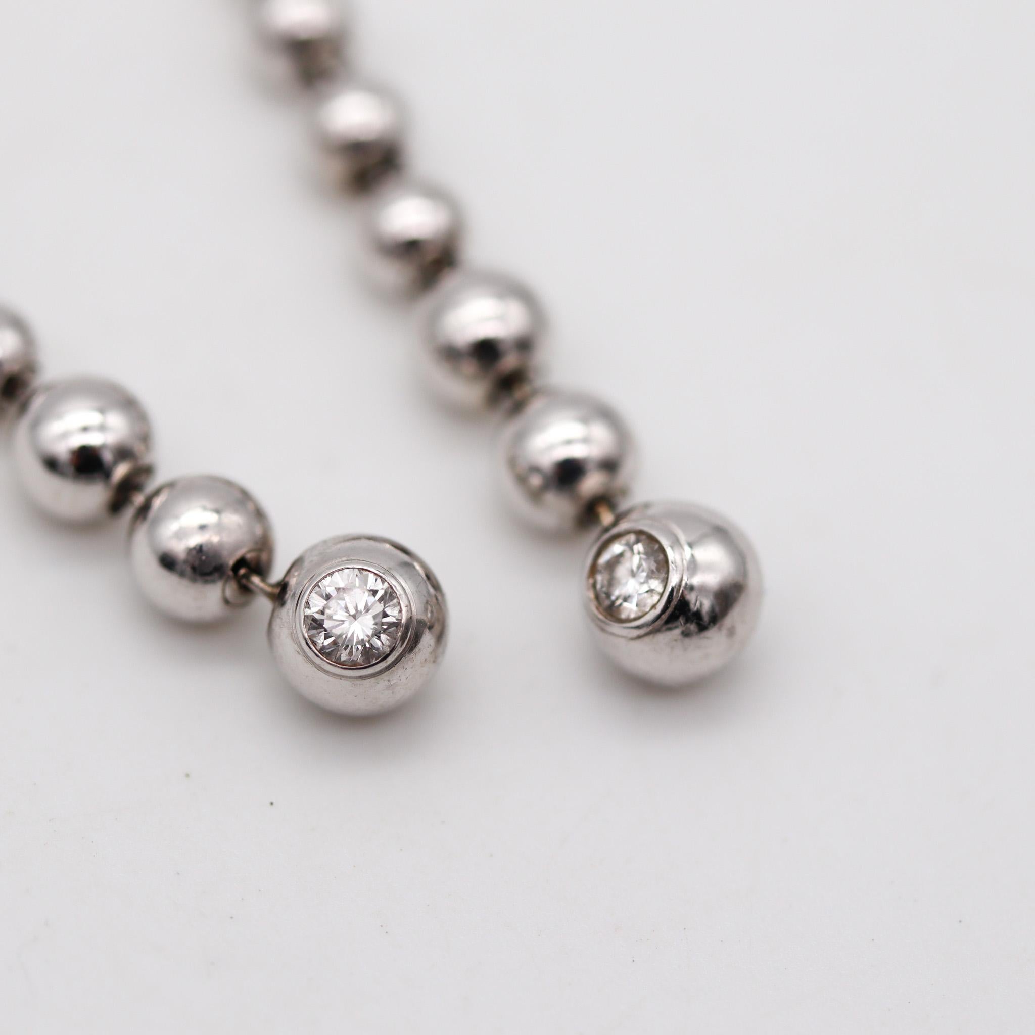 Modernist Cartier Perles De Diamants Dangle Earrings In 18Kt White Gold With VVS Diamonds For Sale