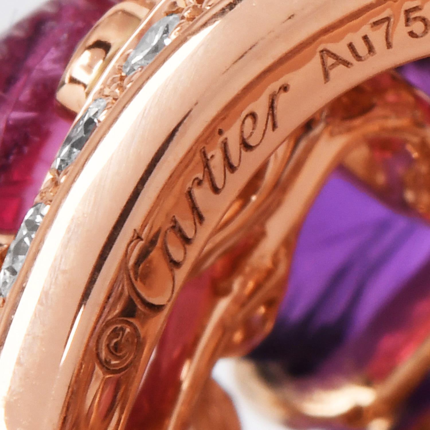 Cartier France Pierrs Gravees Engraved Gems 18k Rose gold Cockatil Ring Size 53 9