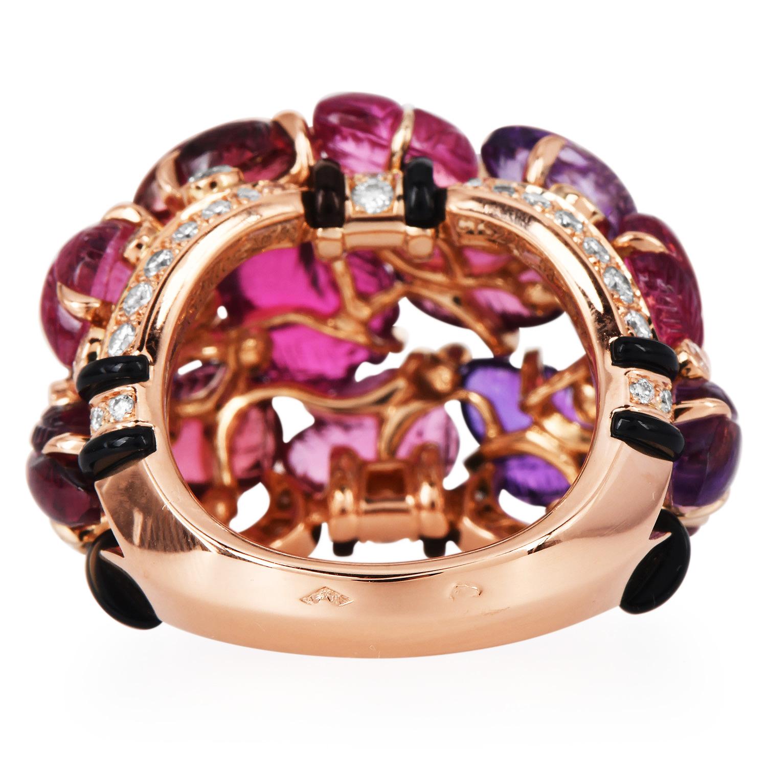 Cartier France Pierrs Gravees Engraved Gems 18k Rose gold Cockatil Ring Size 53 4