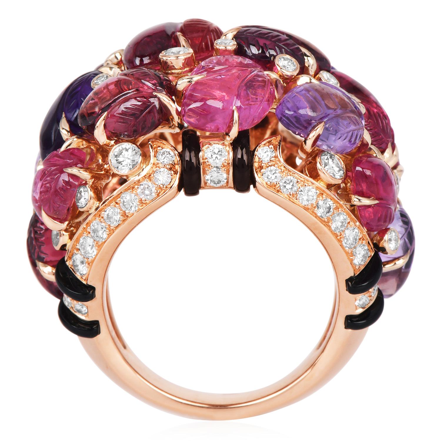 Cartier France Pierrs Gravees Engraved Gems 18k Rose gold Cockatil Ring Size 53 5