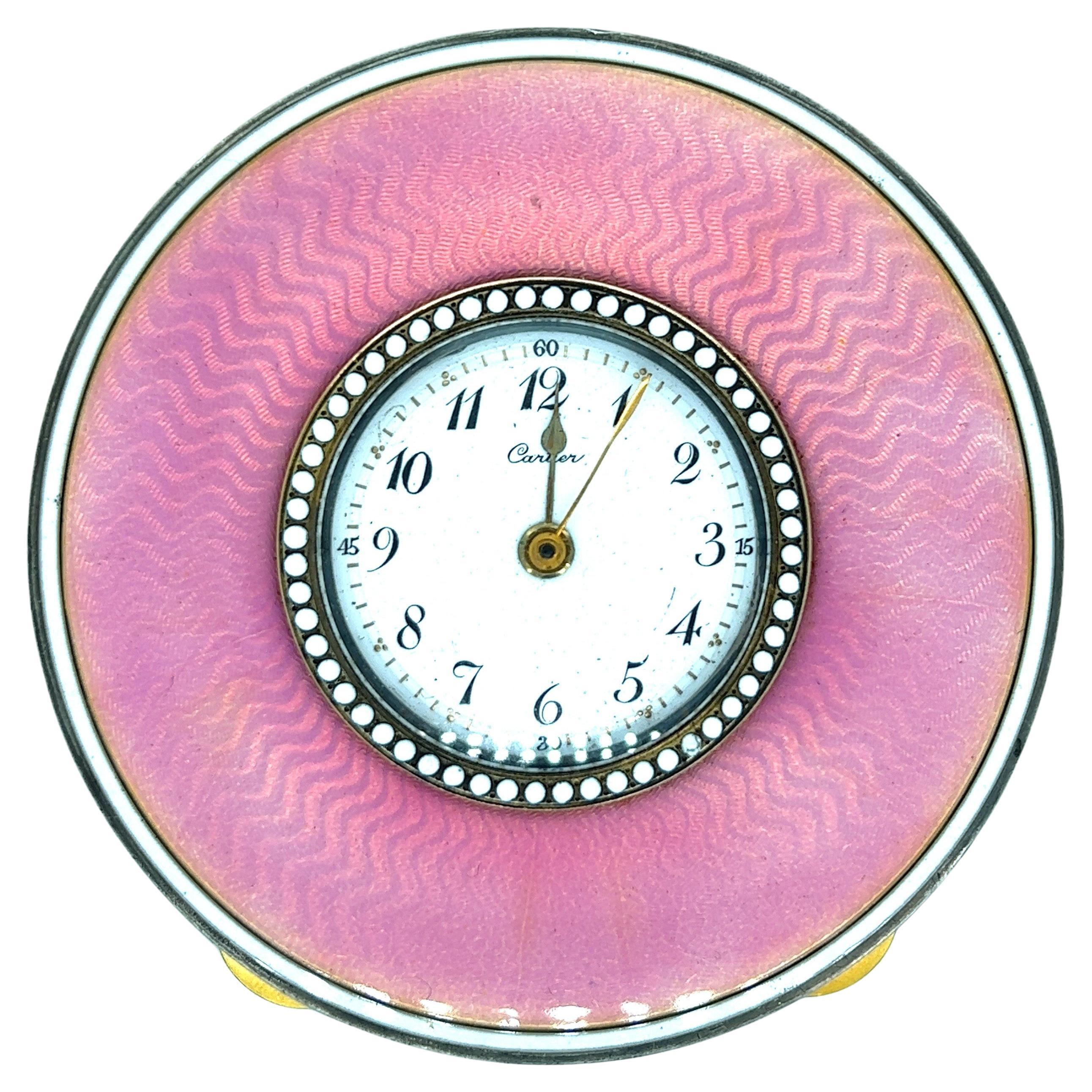 Cartier Pink Enamel Desk Clock For Sale