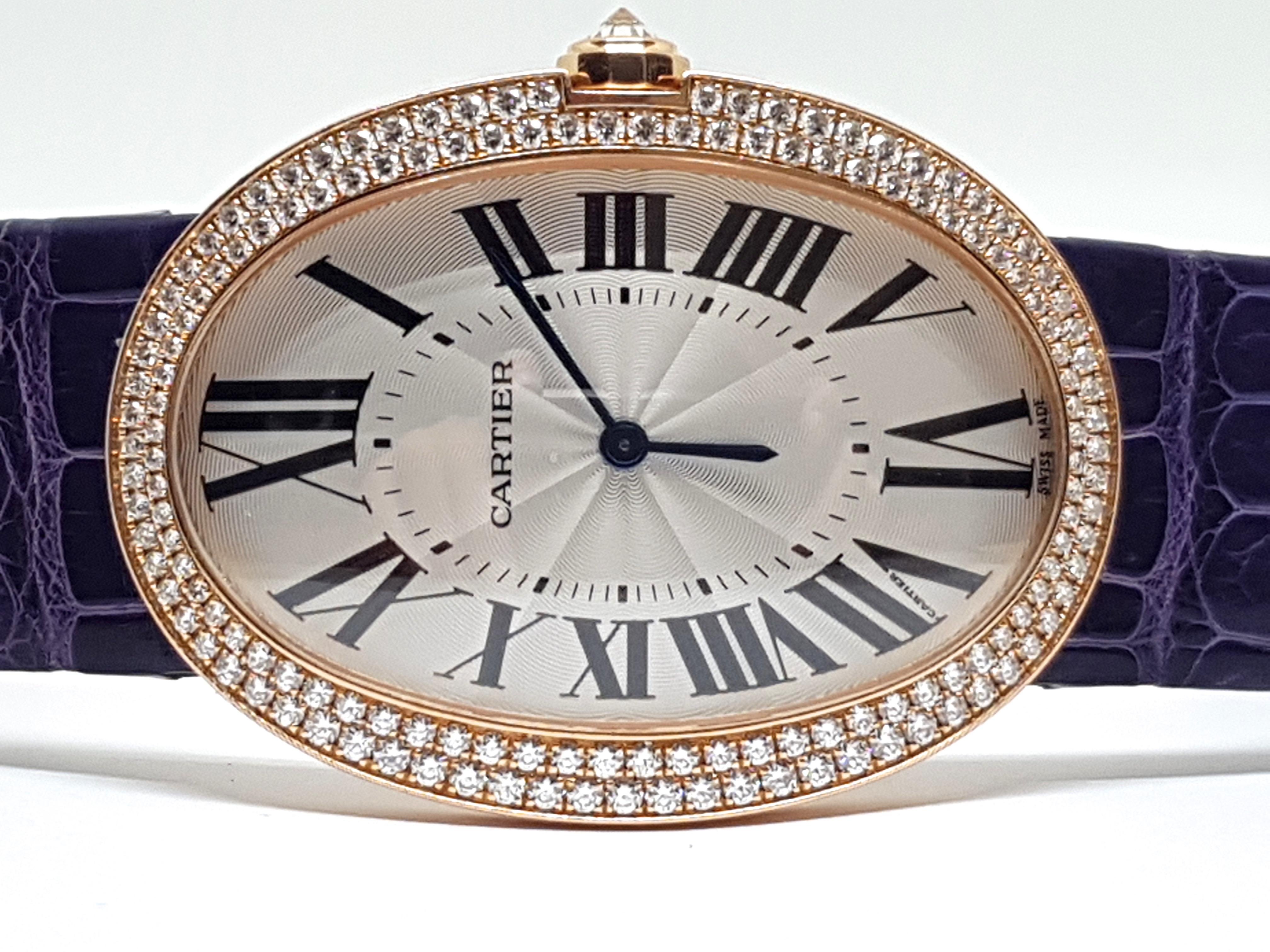 Cartier Pink Gold Diamond Baignoire Large Model Manual Wristwatch 7