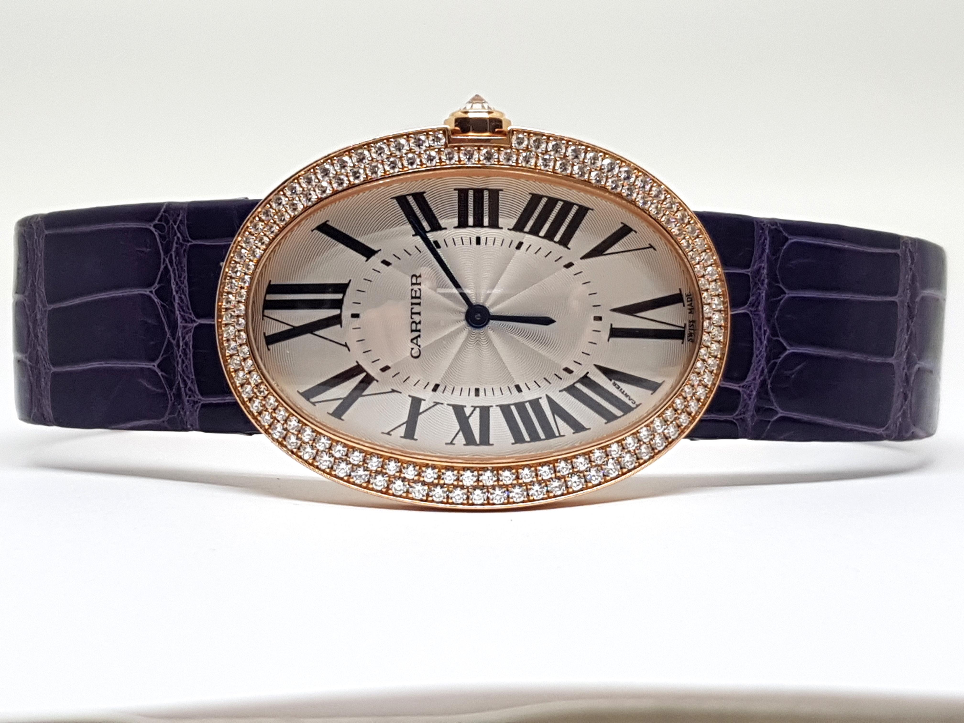 Cartier Pink Gold Diamond Baignoire Large Model Manual Wristwatch 8