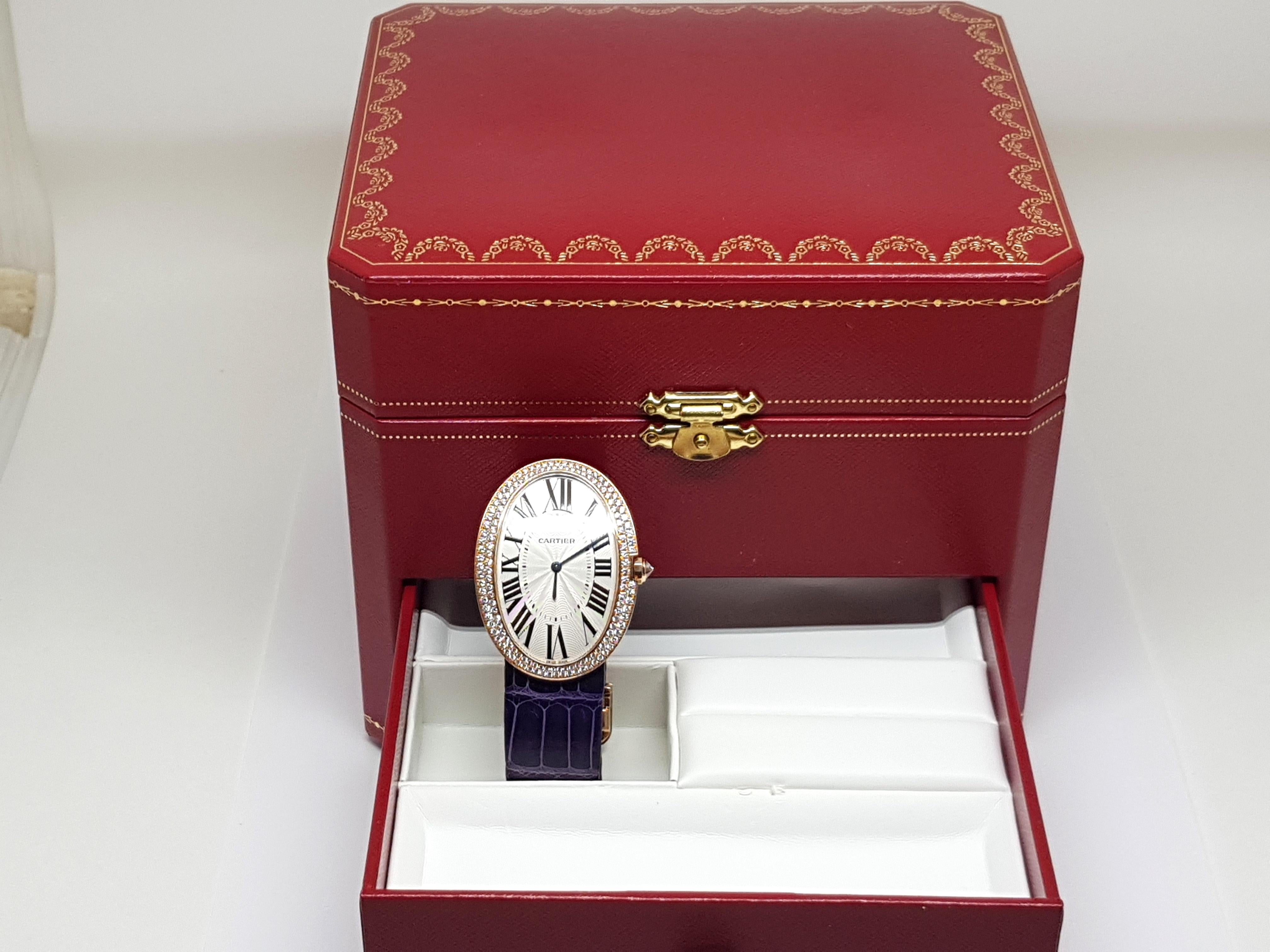 Cartier Pink Gold Diamond Baignoire Large Model Manual Wristwatch 11