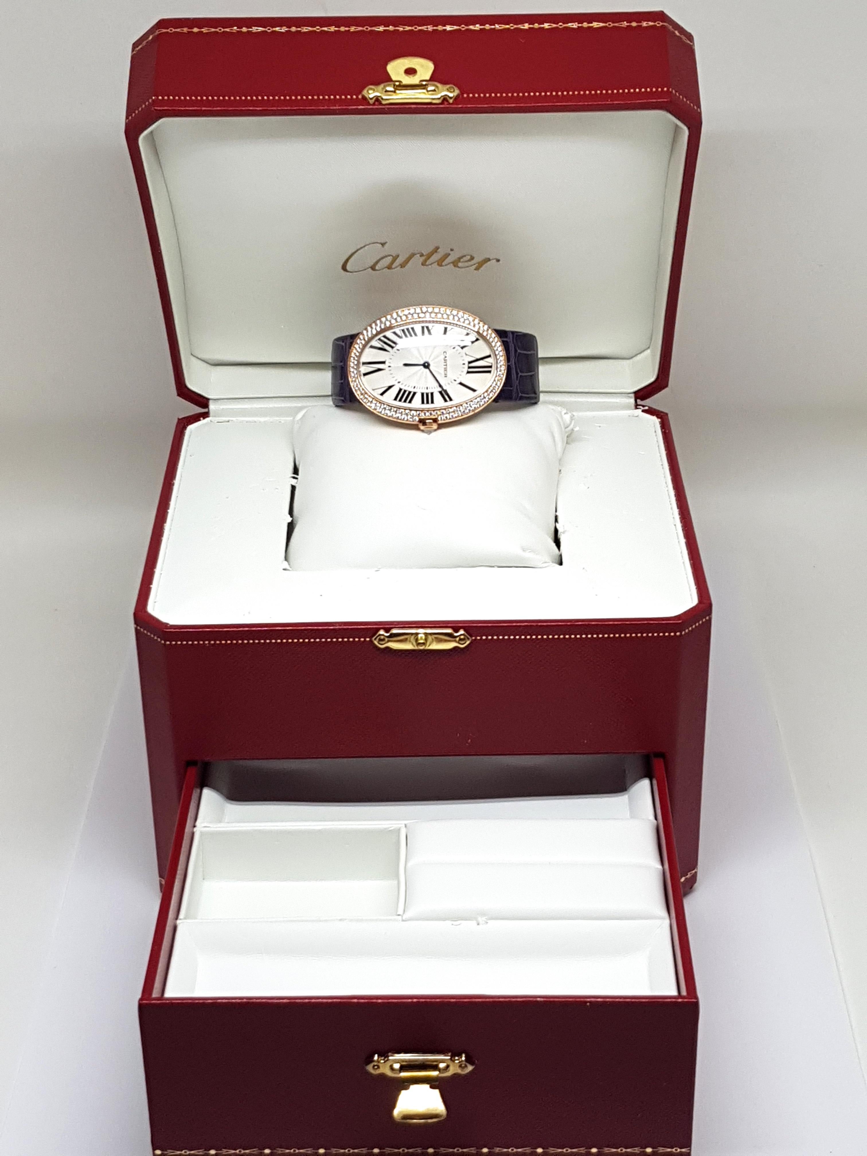 Cartier Pink Gold Diamond Baignoire Large Model Manual Wristwatch 12