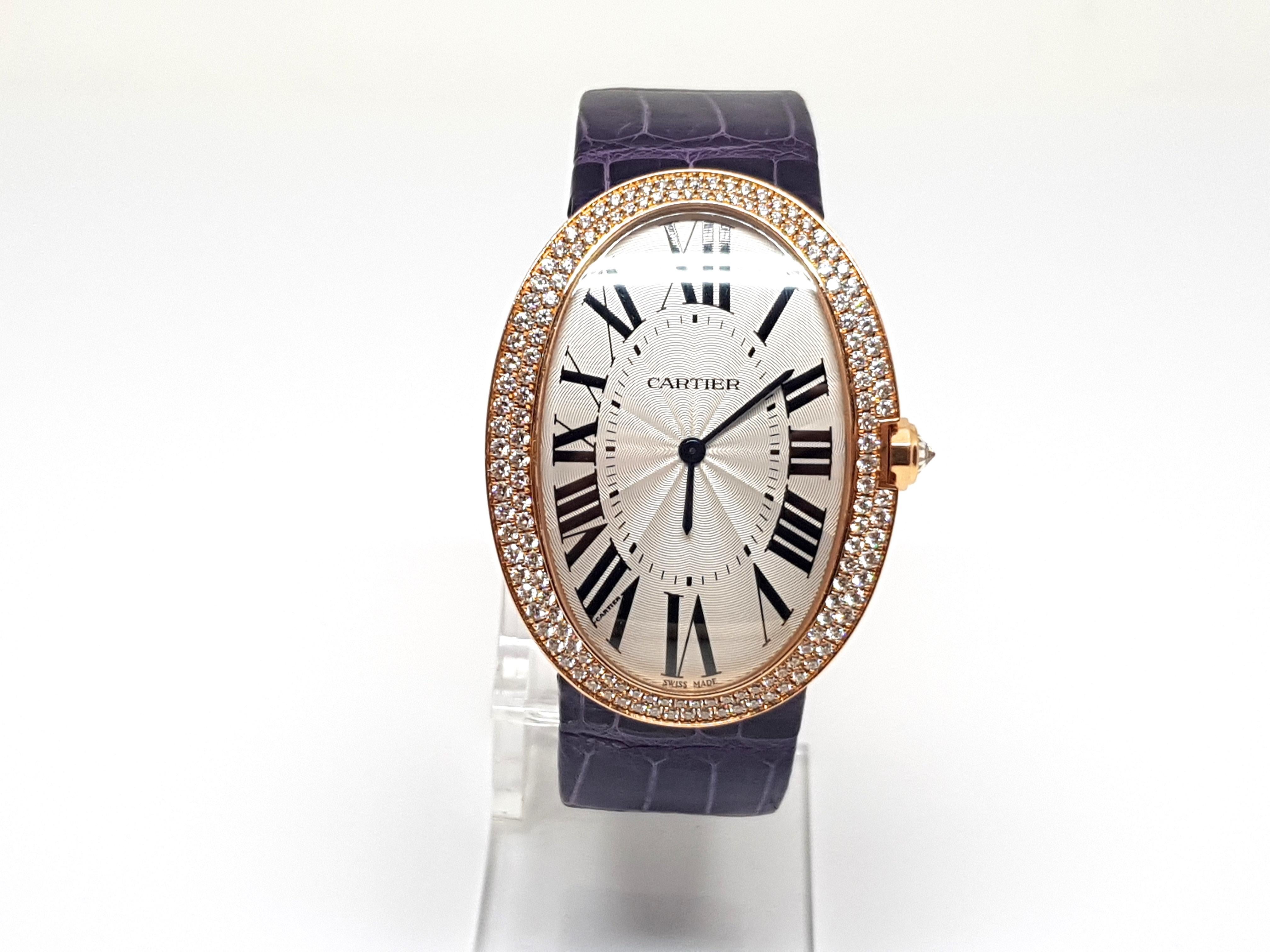 Women's or Men's Cartier Pink Gold Diamond Baignoire Large Model Manual Wristwatch