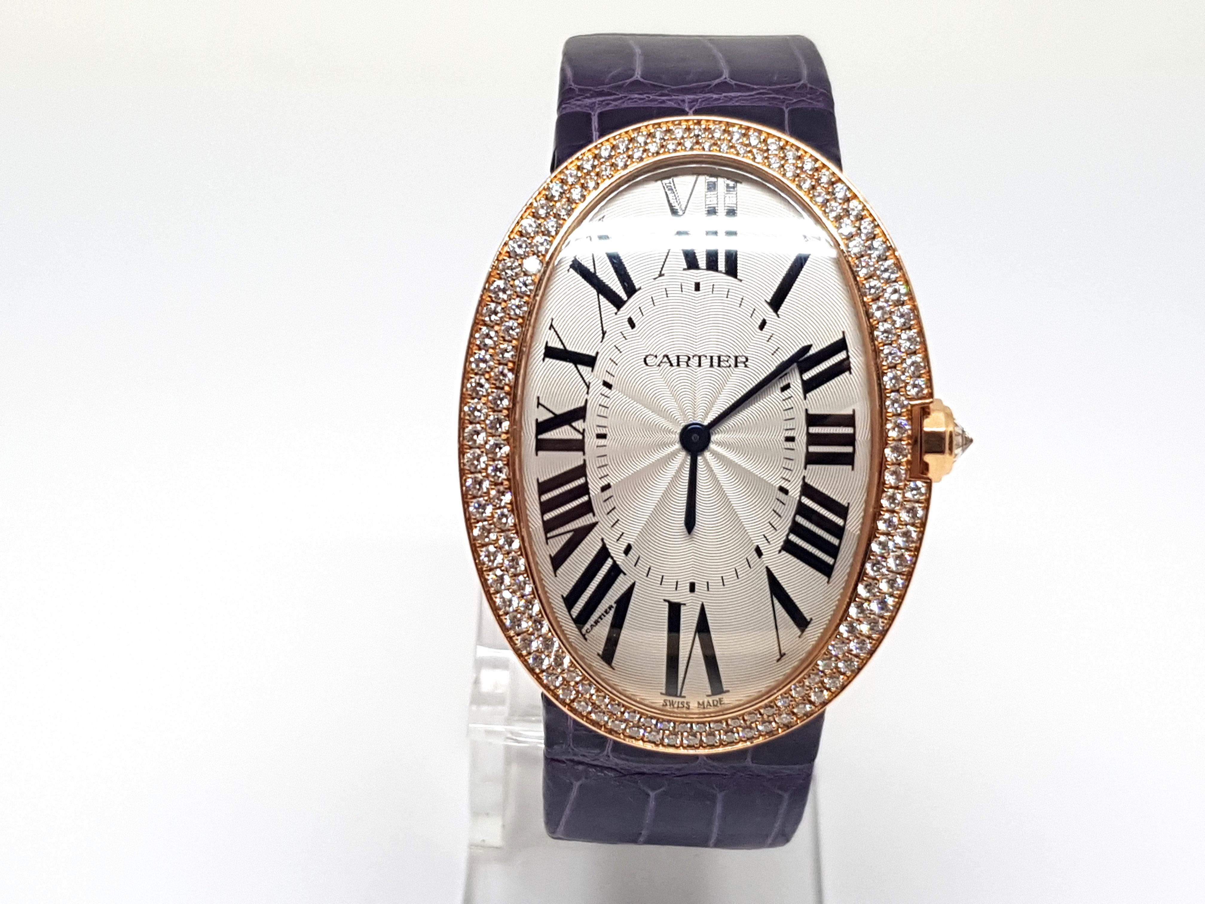 Cartier Pink Gold Diamond Baignoire Large Model Manual Wristwatch 1