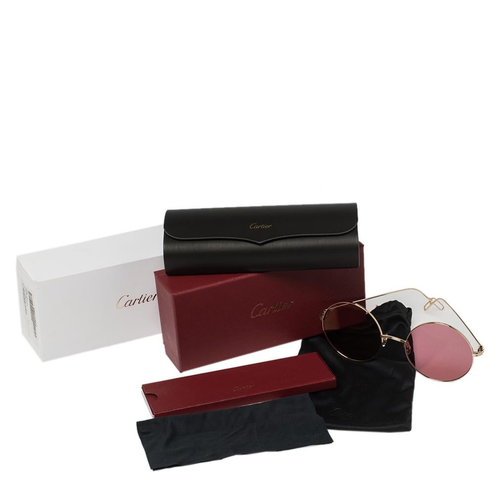 Brown Cartier Pink/Gold Metal Mayfair Round Sunglasses