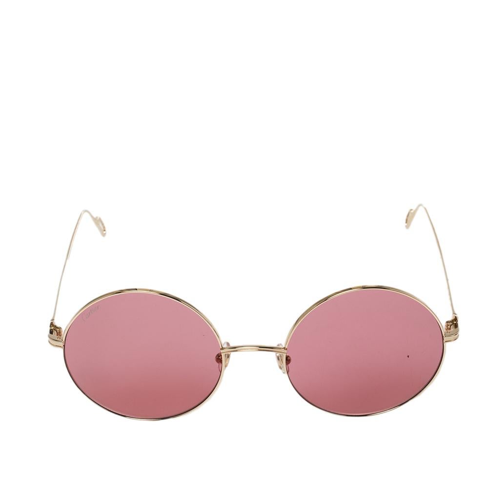 Cartier Pink/Gold Metal Mayfair Round Sunglasses In Excellent Condition In Dubai, Al Qouz 2