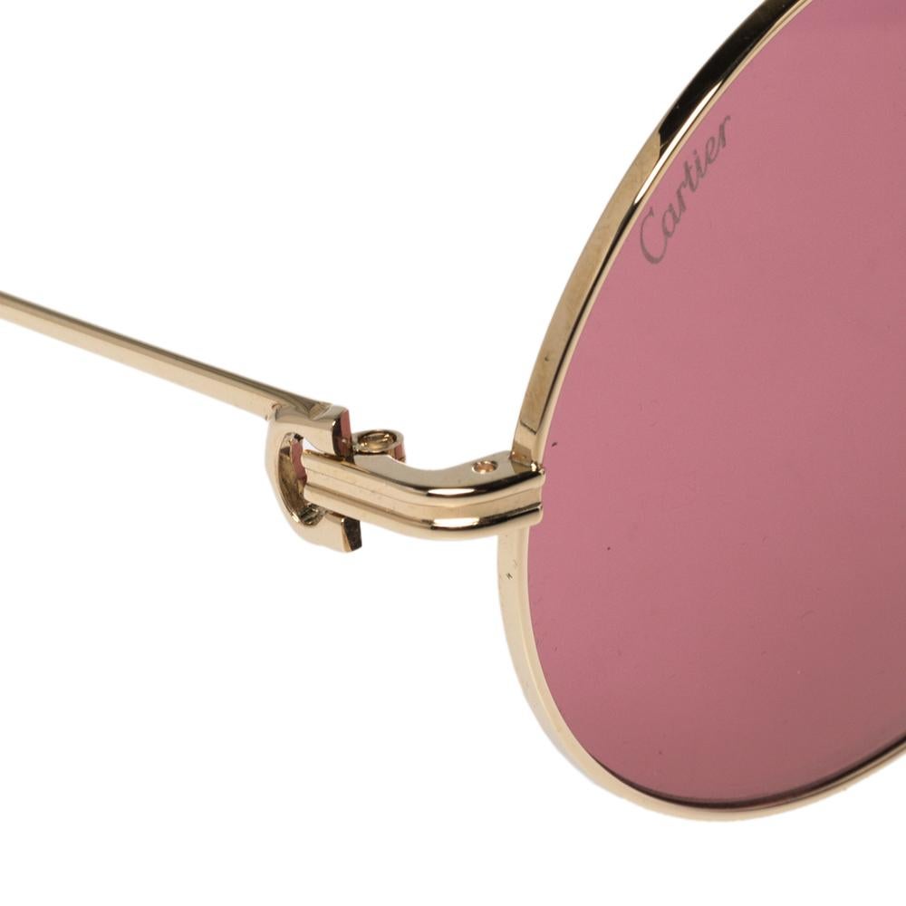 Women's Cartier Pink/Gold Metal Mayfair Round Sunglasses