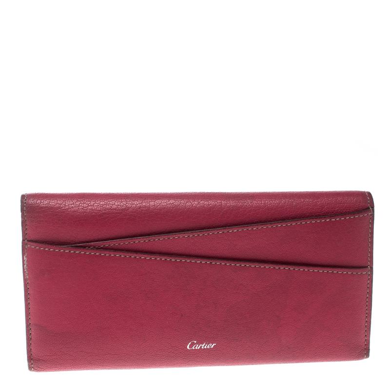 Cartier Pink Leather Les Must Envelope Trifold Wallet In Good Condition In Dubai, Al Qouz 2