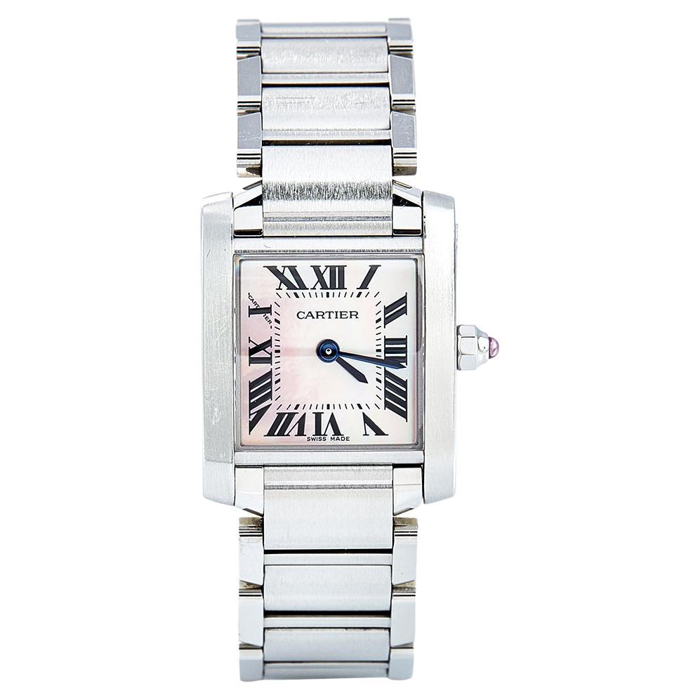 Cartier Pink Mother of Pearl Tank Francaise Women's Wristwatch 20 x 25 MM
