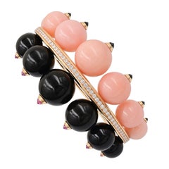 Cartier Pink Opal & Onyx Diamond Bangle in 18K Yellow Gold – Signed Jewelry