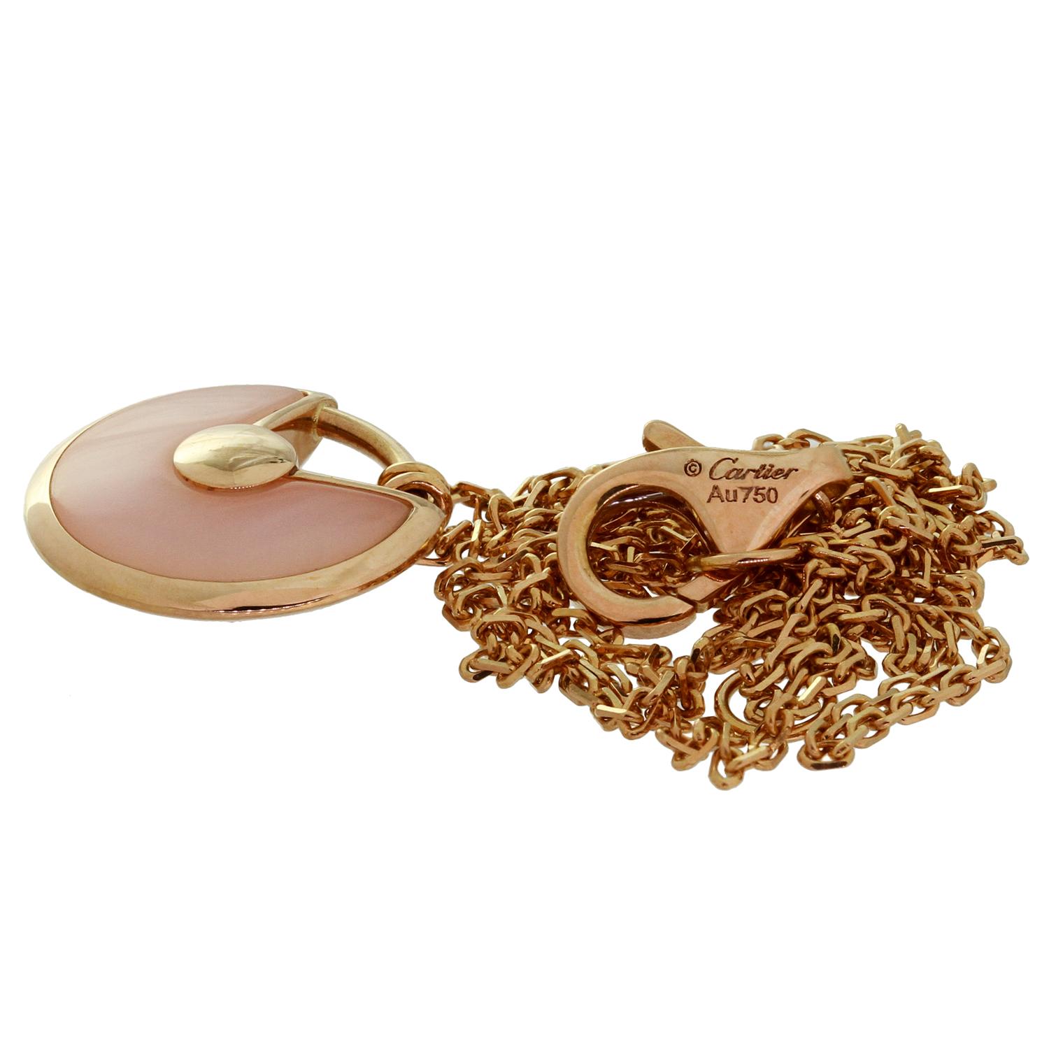 Cartier Pink Opal Rose Gold Amulette Pendant Necklace In Excellent Condition In New York, NY