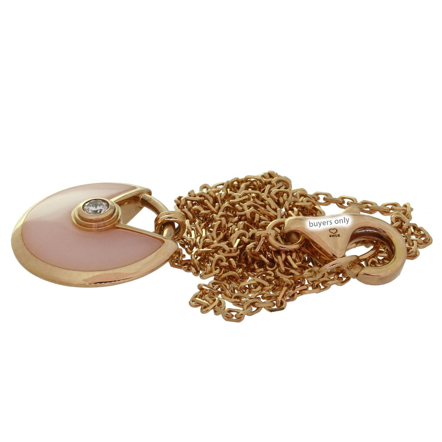 Women's or Men's Cartier Pink Opal Rose Gold Amulette Pendant Necklace
