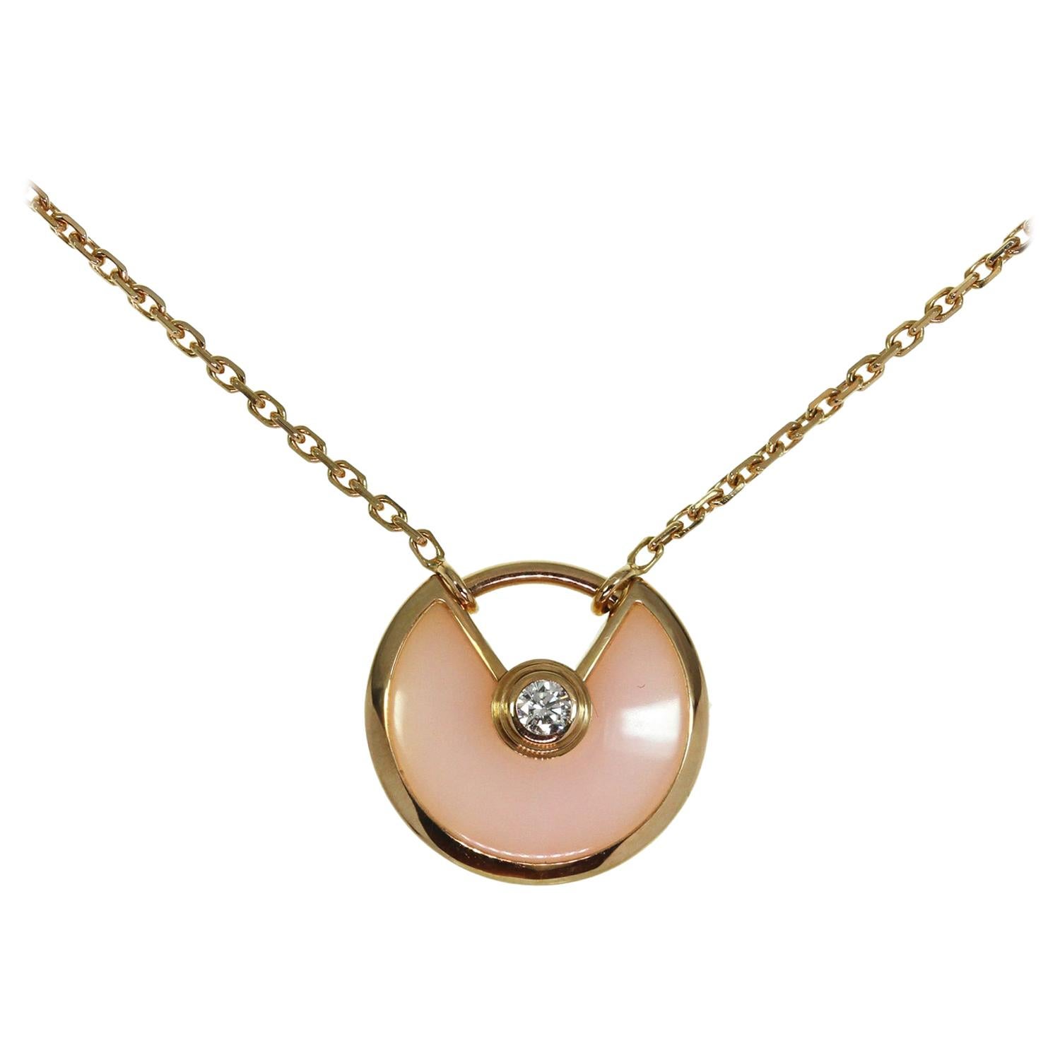 Cartier Pink Opal Rose Gold Amulette Pendant Necklace