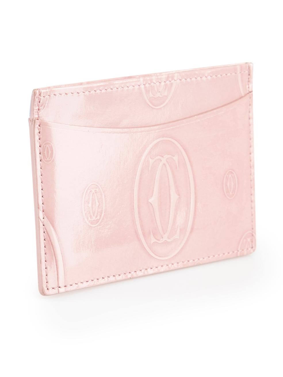 CONDITION is Good. Minor wear to card holder is evident. Light wear to leather finish with some very mild creasing and scuffs seen across the surface on this used Cartier designer resale item.
 
Details
Pink
Patent leather
Card holder
Logo embossed