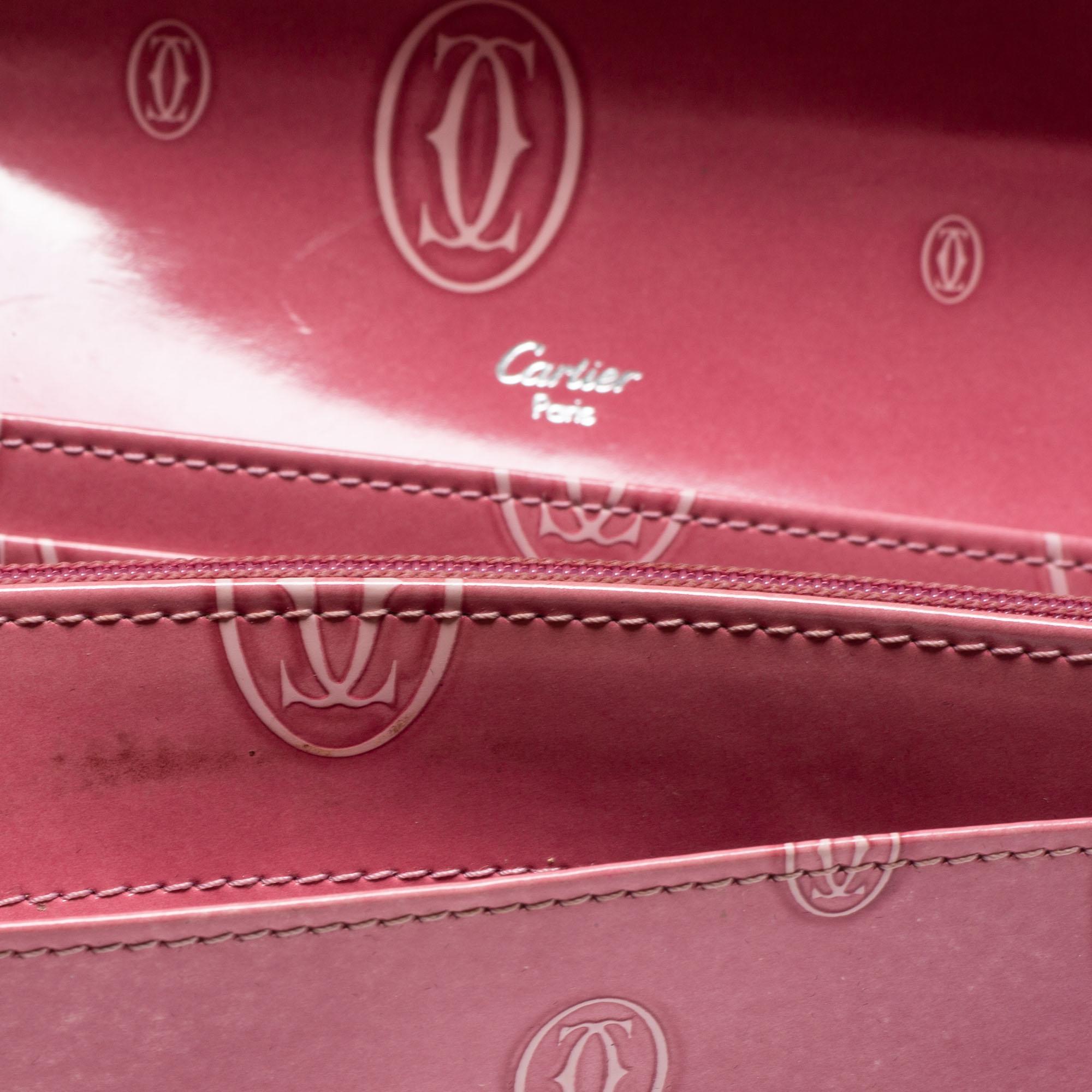Cartier Pink Patent Leather Happy Birthday Continental Wallet In Good Condition In Dubai, Al Qouz 2