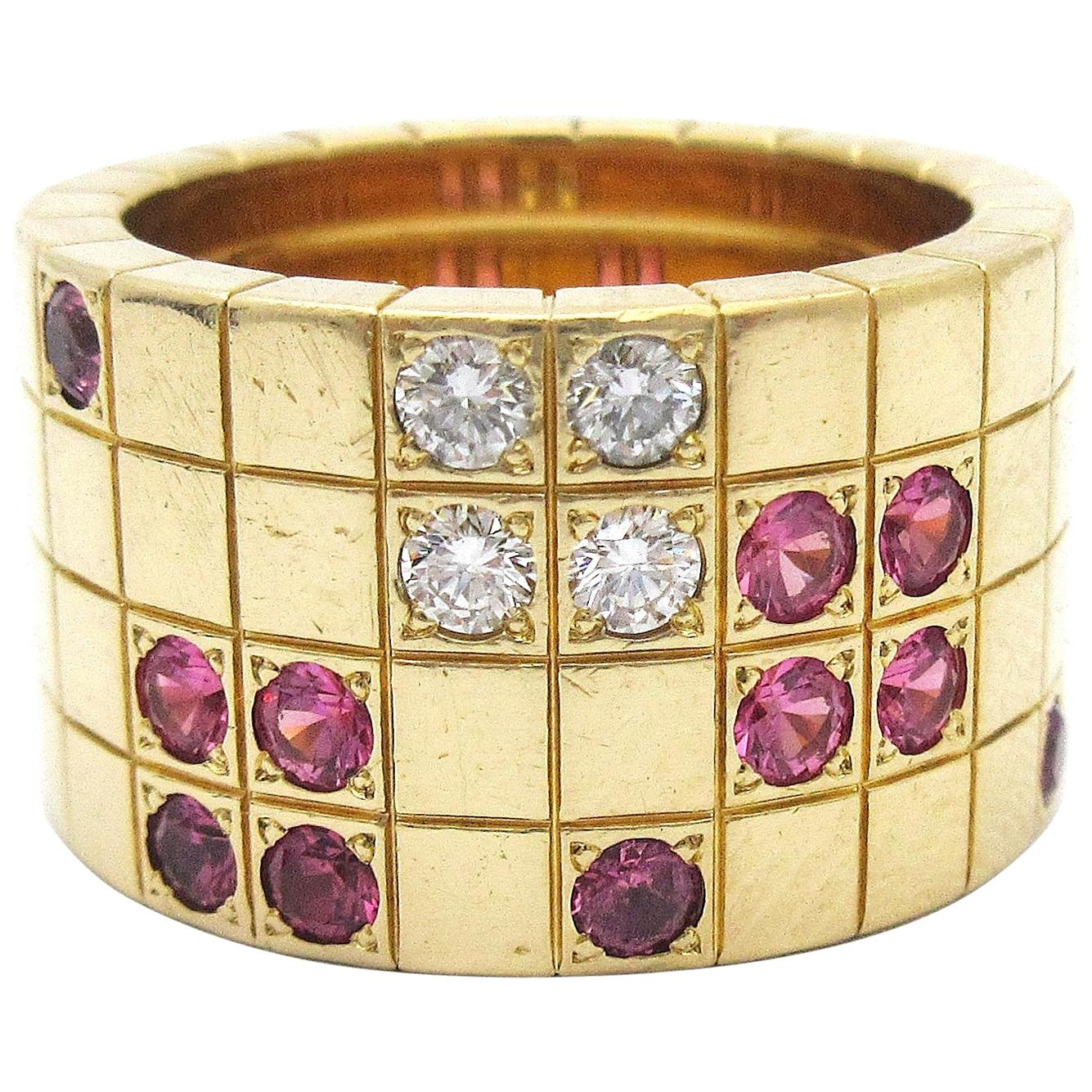 Cartier Pink Sapphire and Diamond Lanieres Ring 18 Karat Gold