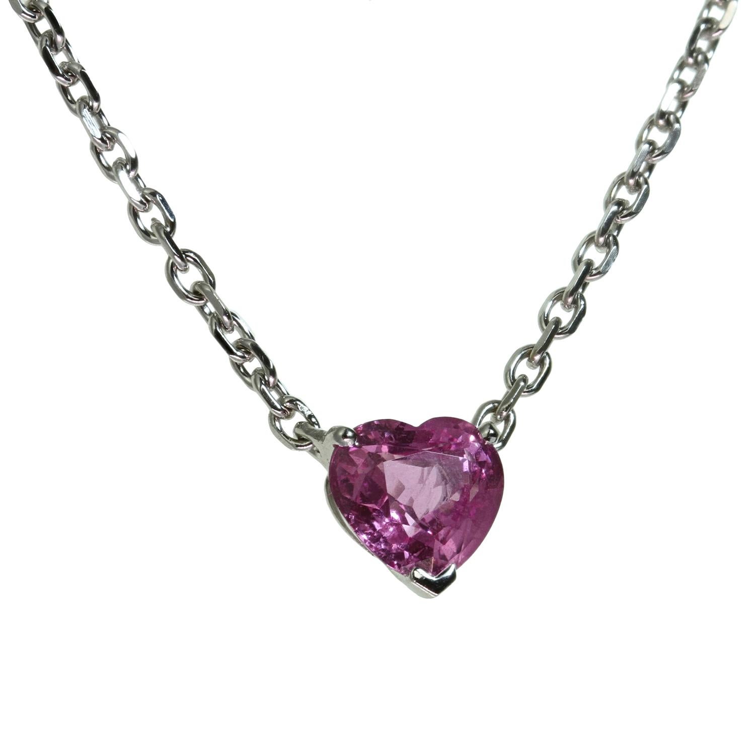 Heart Cut Cartier Pink Sapphire Heart White Gold Necklace Papers