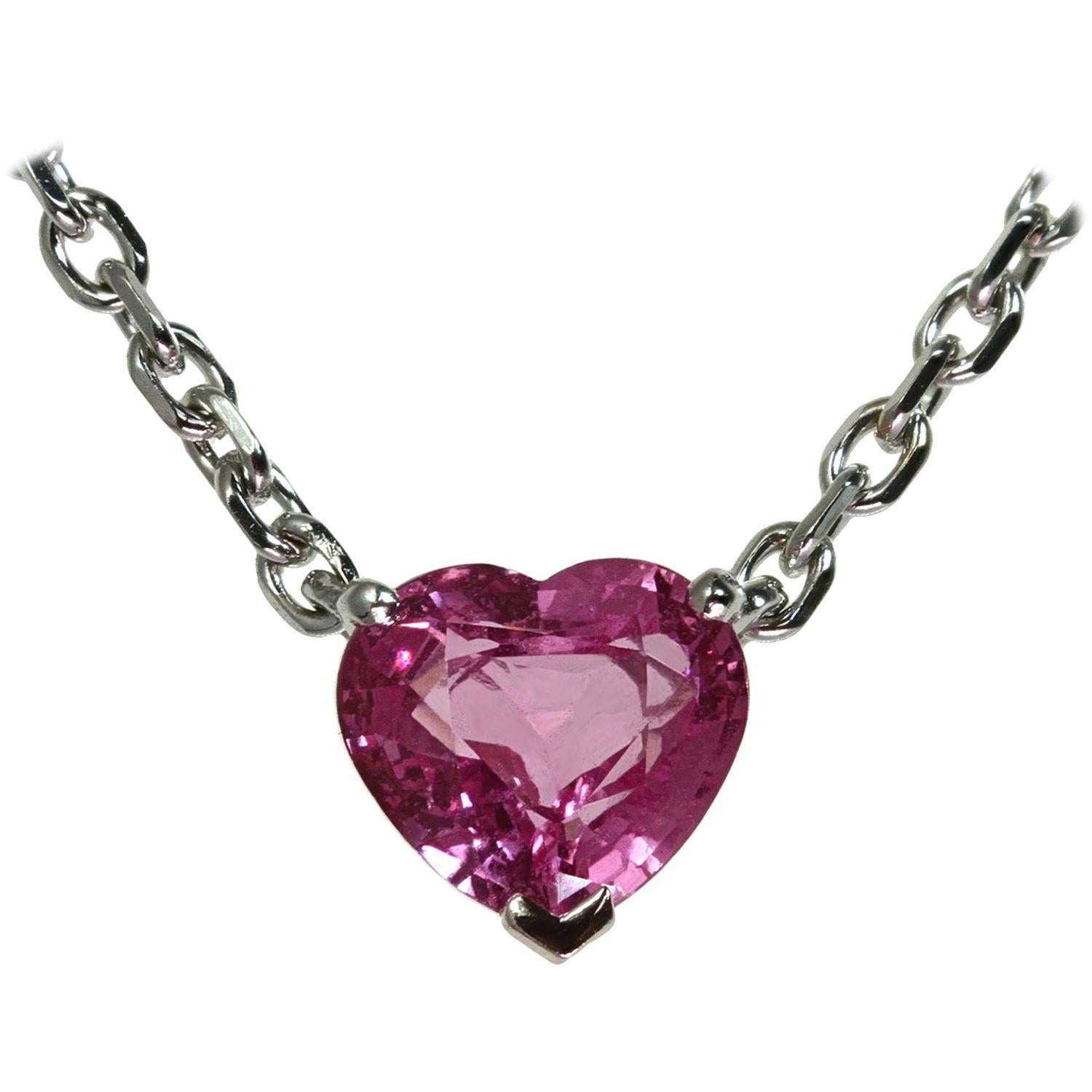 Cartier Pink Sapphire Heart White Gold Necklace Papers