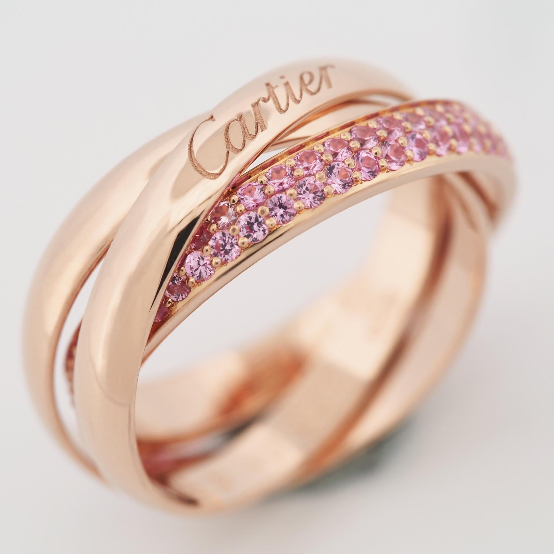 Round Cut Cartier Pink Sapphires Trinity Ring Rose Gold 48 US 4.5