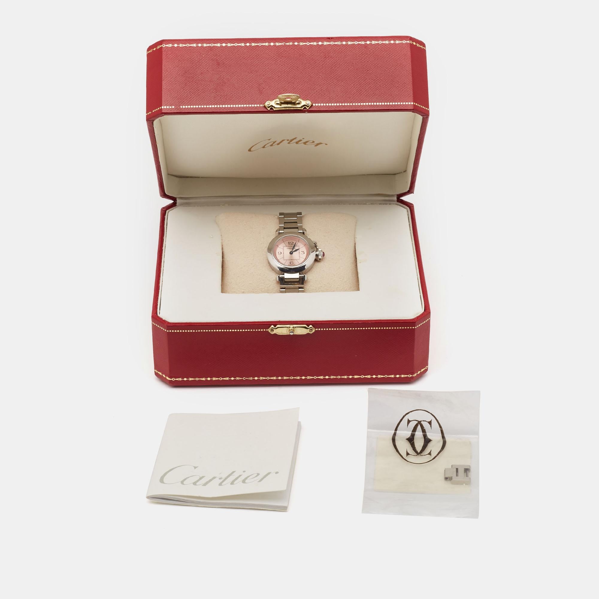 Cartier Rosa Edelstahl Miss Pasha W3140008 Damenarmbanduhr 27 mm im Angebot 6