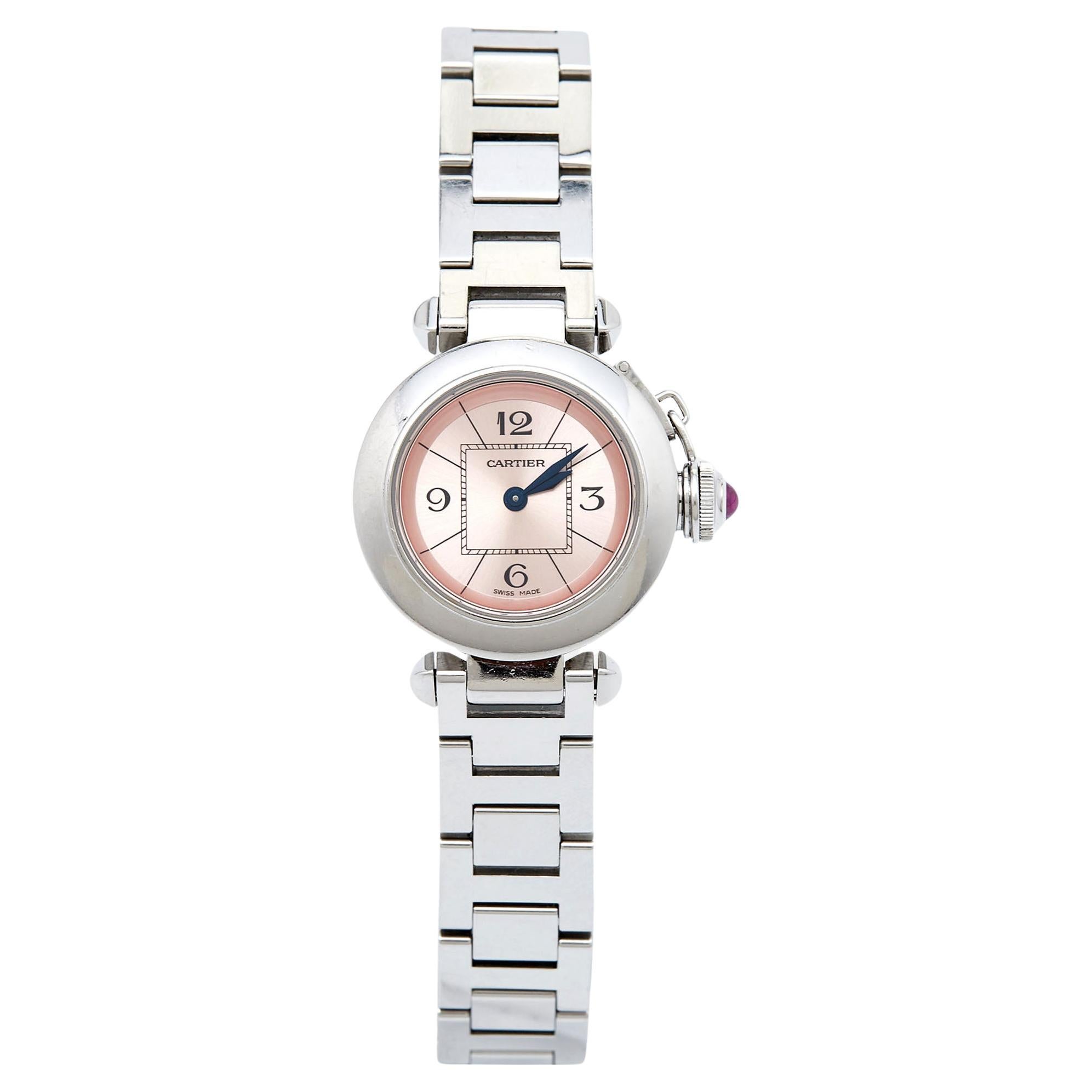Cartier Pink Stainless Steel Miss Pasha W3140008 Women's Wristwatch 27 mm