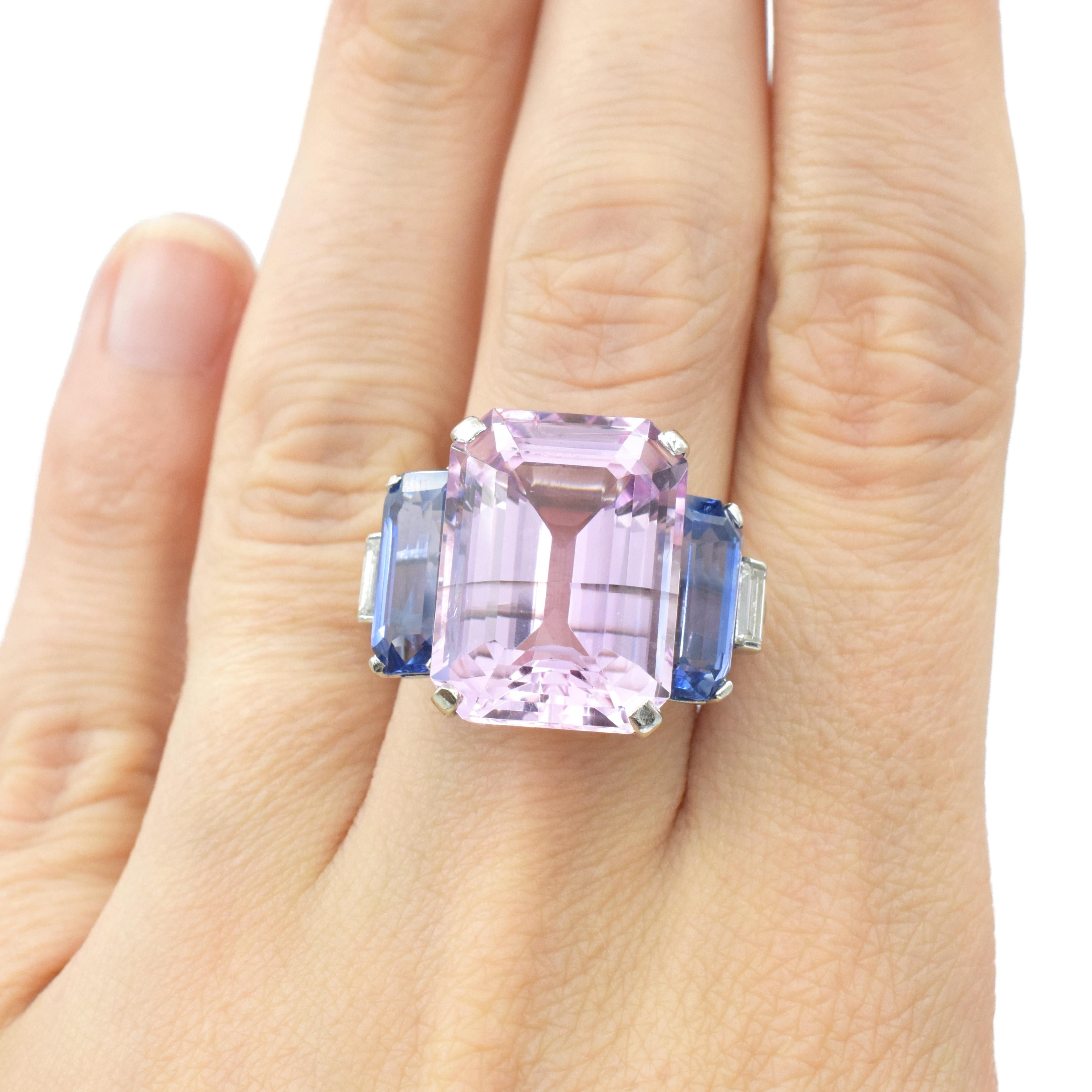 Artist Cartier Pink Topaz, Blue Sapphire and Diamond Ring For Sale
